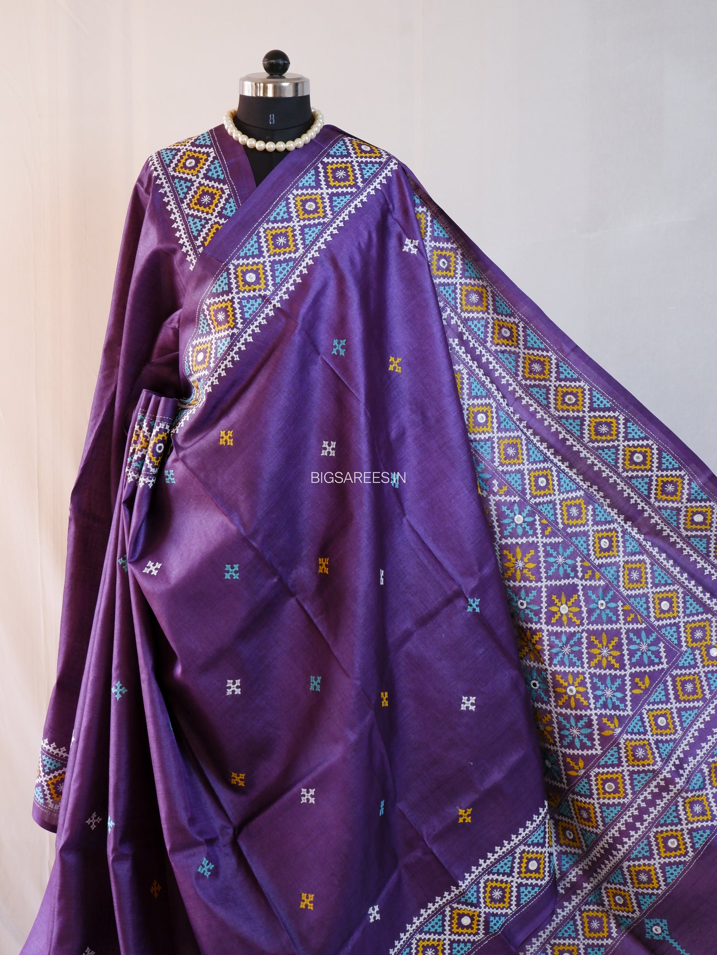 Kutchi Hand Embroidered Saree | Gachi Tassar Silk | Silk Marked | Purple