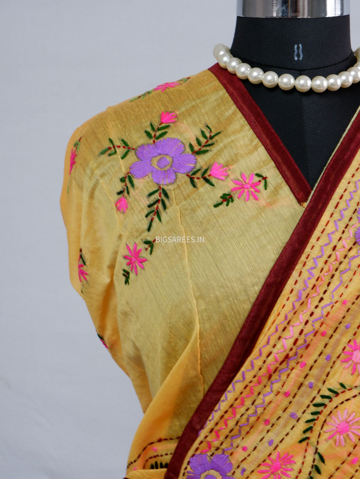 Phulkari Hand-Embroidered Saree | Chanderi Silk | Yellow