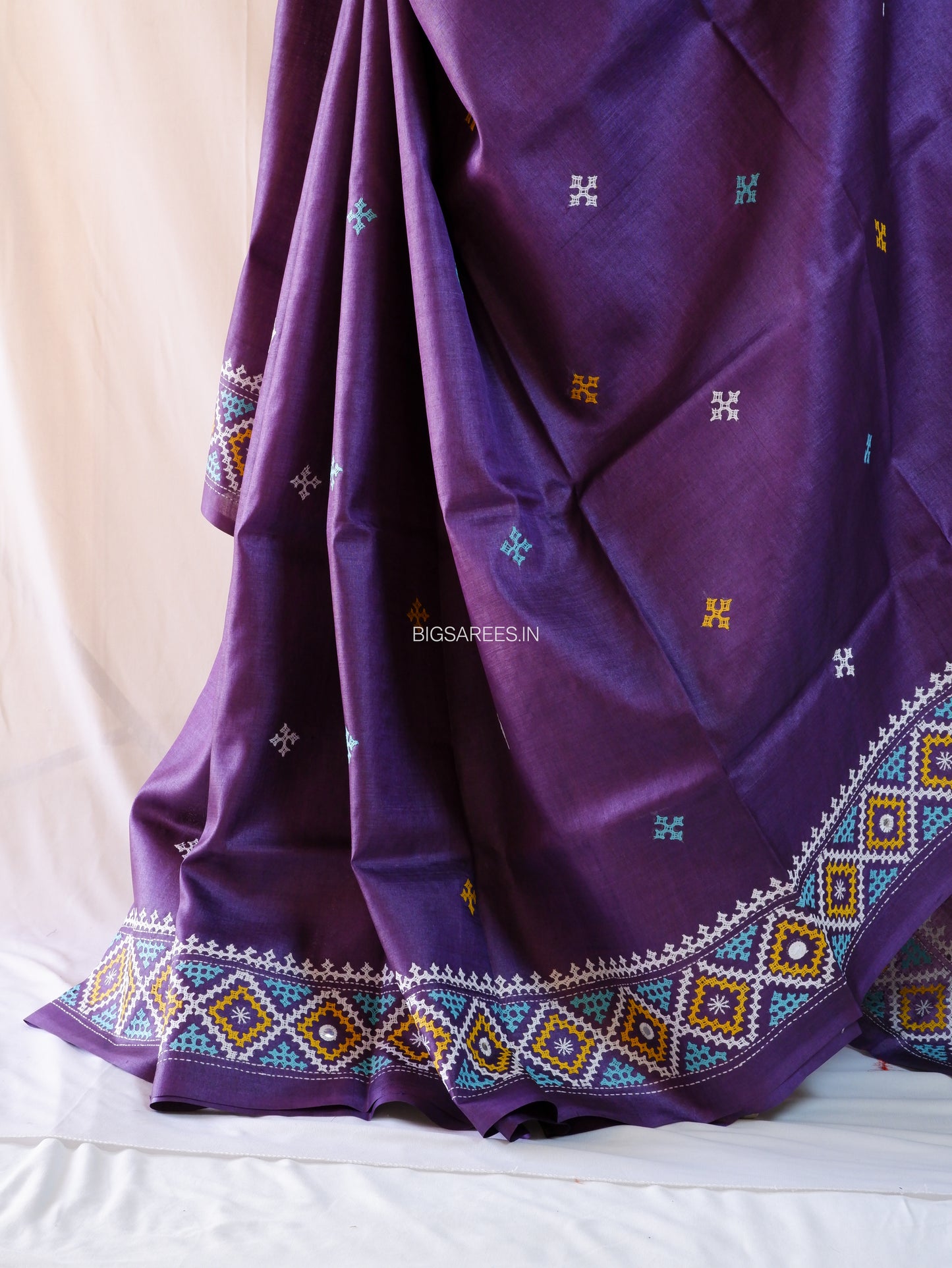 Kutchi Hand Embroidered Saree | Gachi Tassar Silk | Silk Marked | Purple
