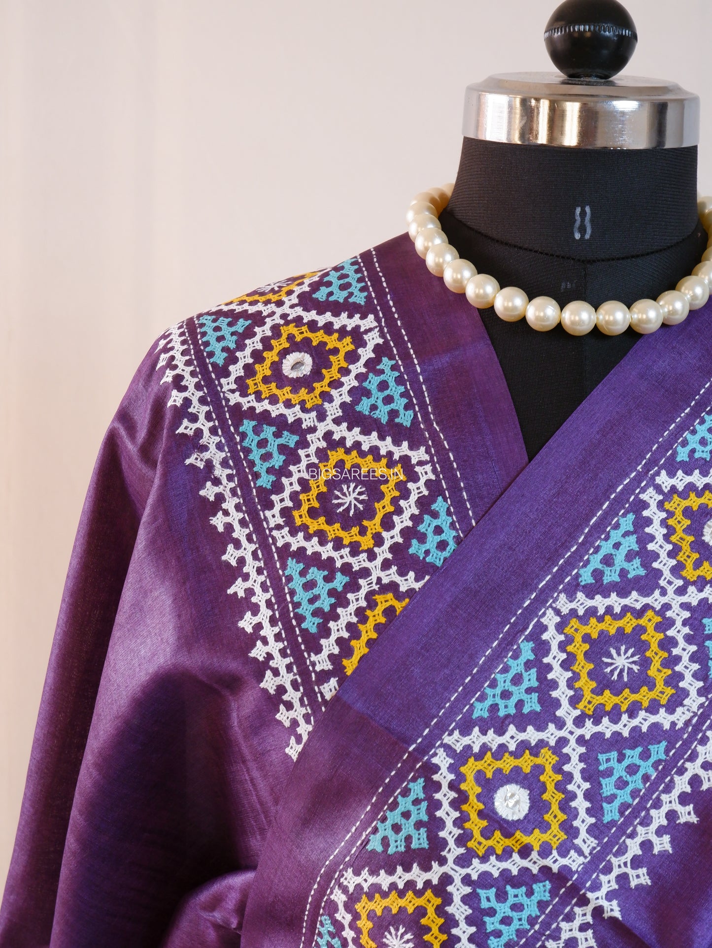 Kutchi Hand Embroidered Saree | Gachi Tassar Silk | Silk Marked | Purple