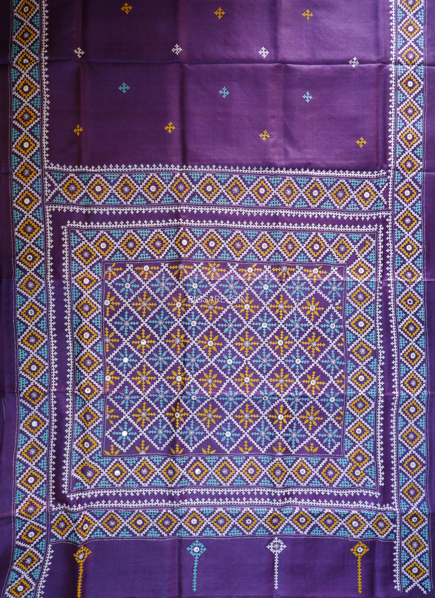 Kutchi Hand Embroidered Saree | Gachi Tassar Silk | Silk Marked | Purple