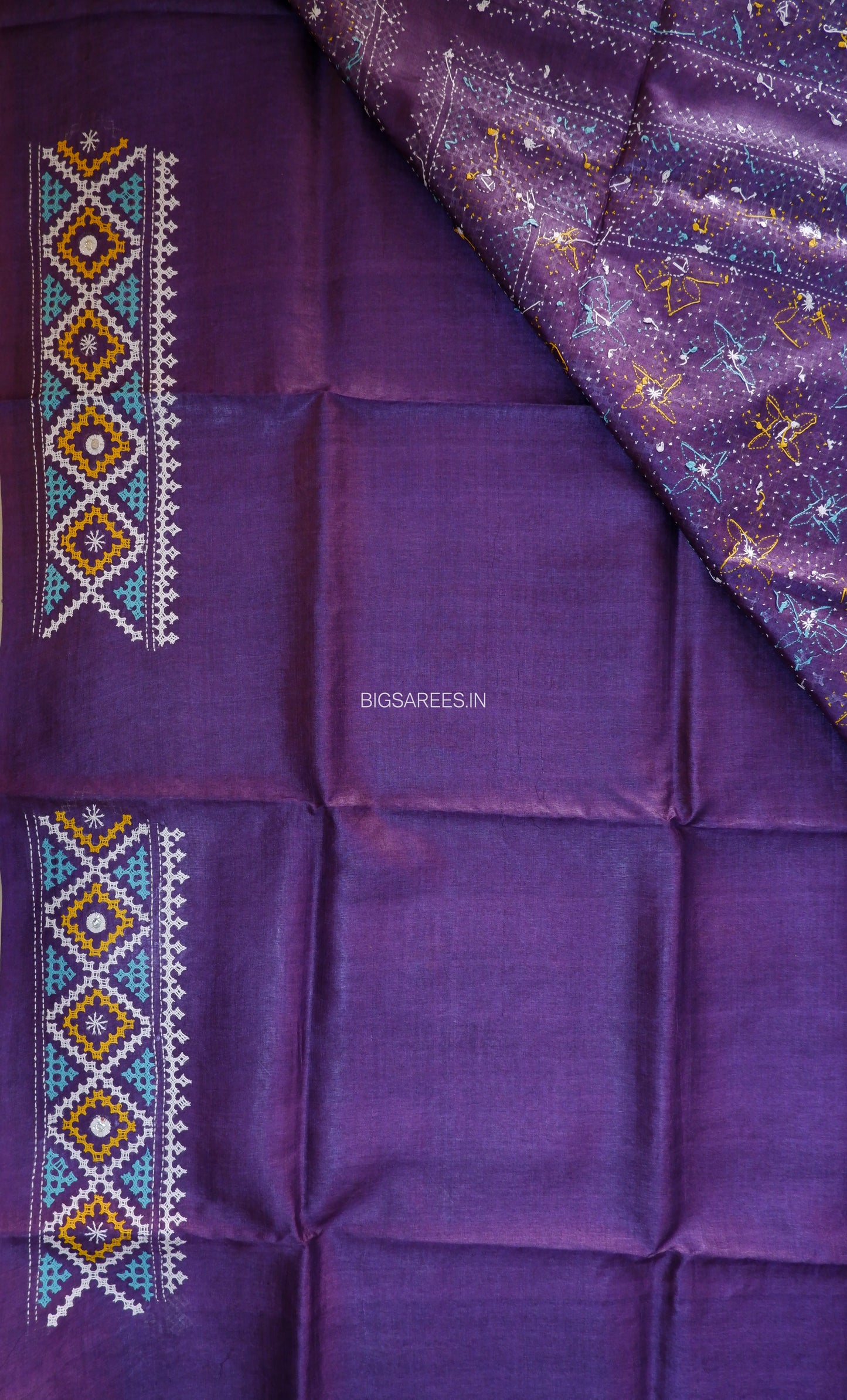 Kutchi Hand Embroidered Saree | Gachi Tassar Silk | Silk Marked | Purple