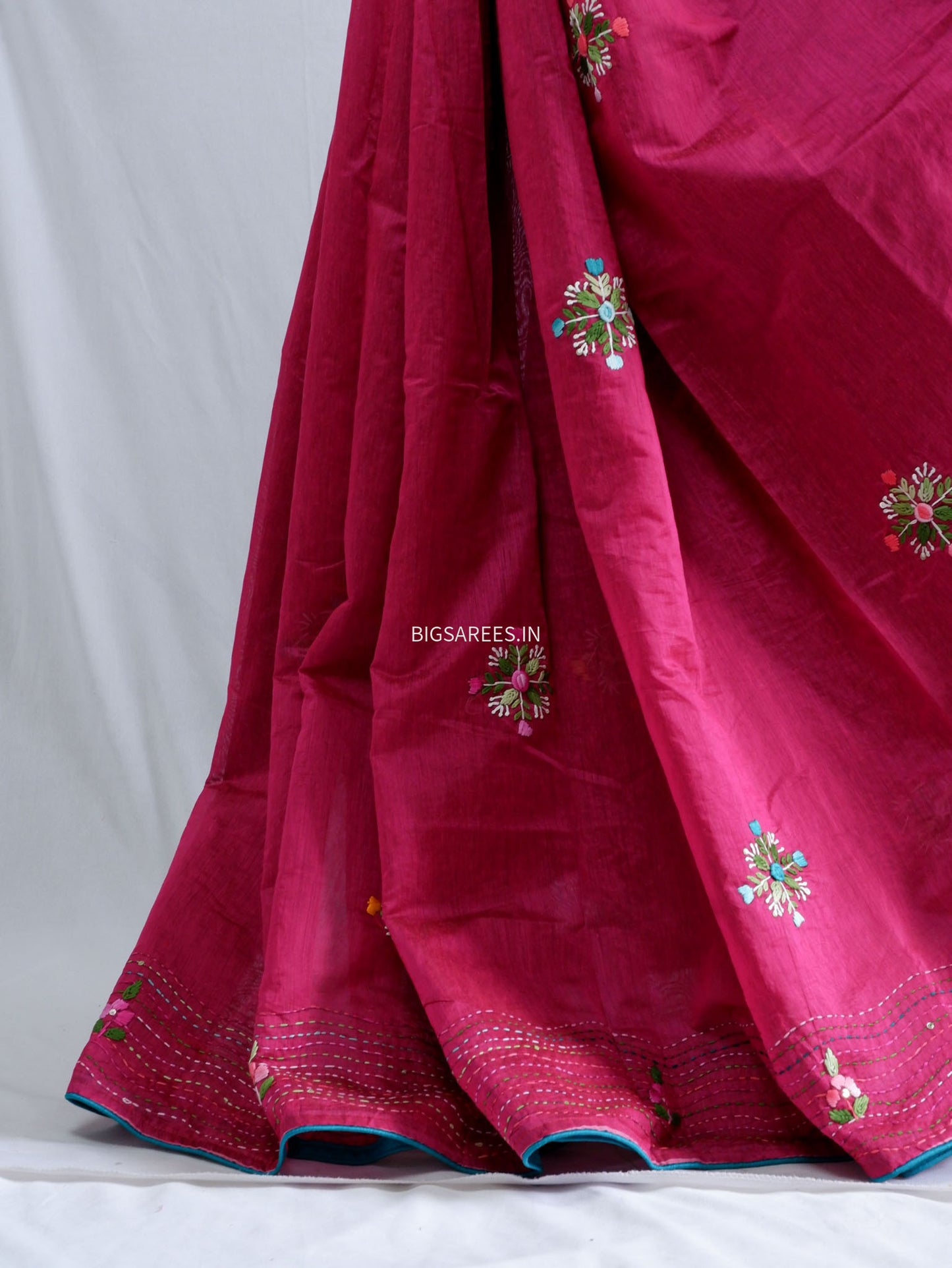 Phulkari Hand-Embroidered Saree | Chanderi Silk | Magenta