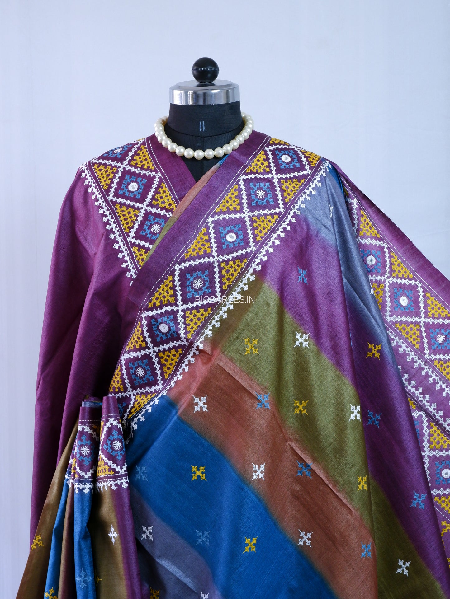 Kutchi Hand Embroidered Saree | Pure Tassar Silk | Silk Marked | Multicolor