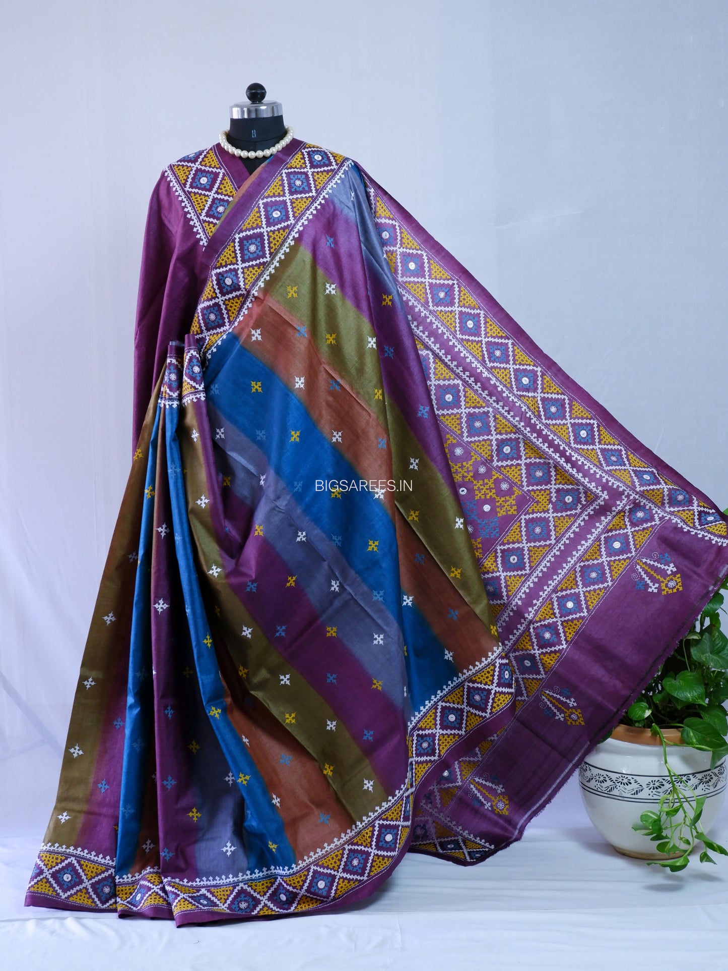Kutchi Hand Embroidered Saree | Pure Tassar Silk | Silk Marked | Multicolor