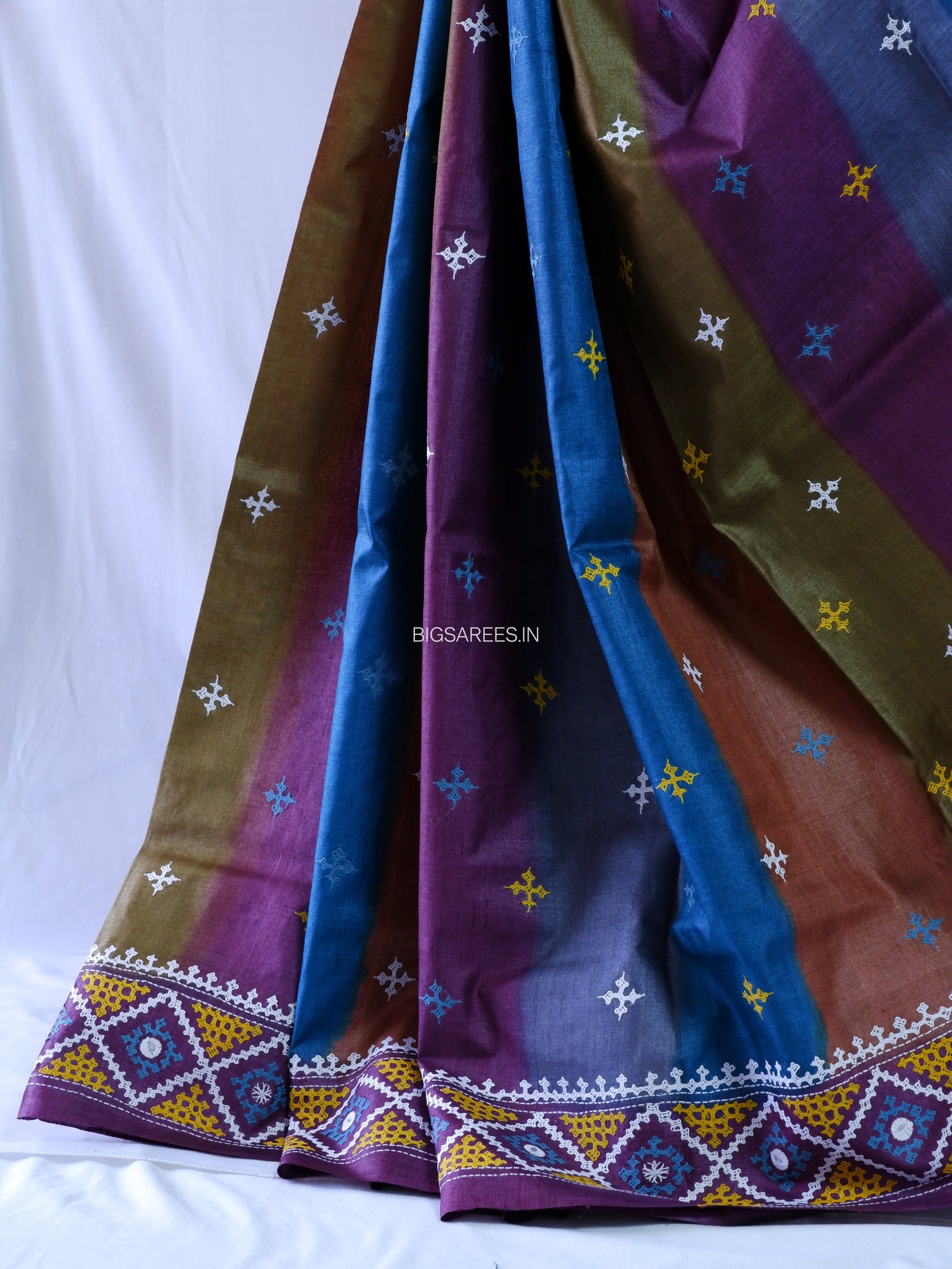 Kutchi Hand Embroidered Saree | Pure Tassar Silk | Silk Marked | Multicolor