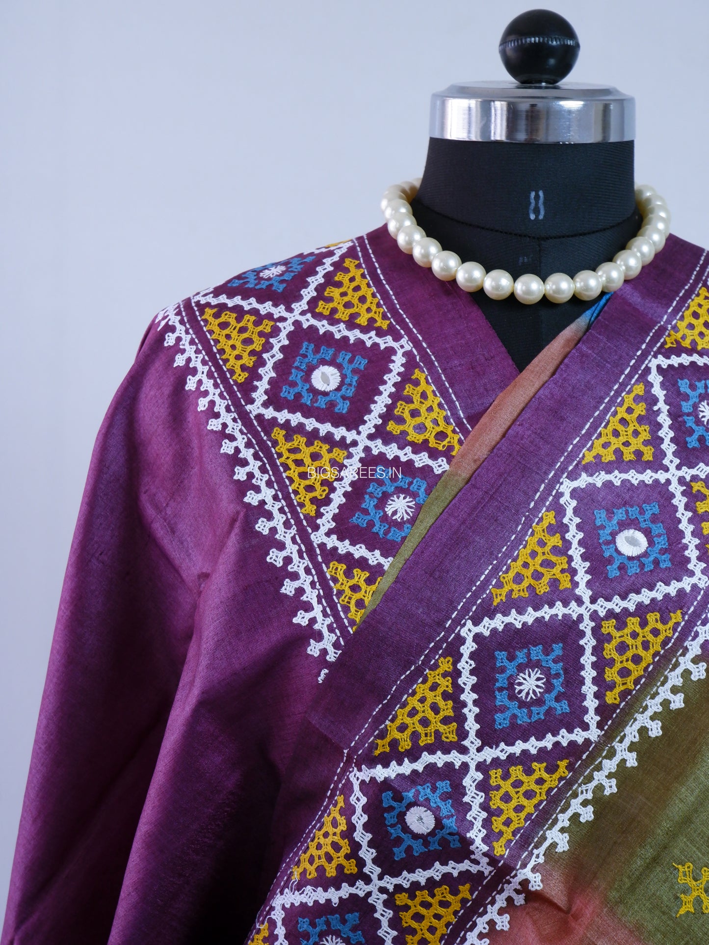 Kutchi Hand Embroidered Saree | Pure Tassar Silk | Silk Marked | Multicolor
