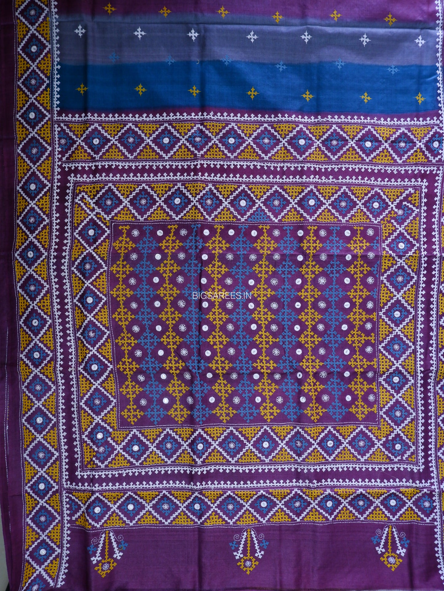 Kutchi Hand Embroidered Saree | Pure Tassar Silk | Silk Marked | Multicolor