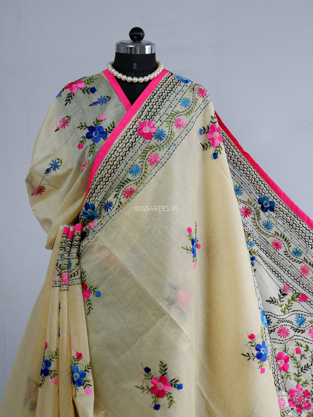 Phulkari Hand-Embroidered Saree | Chanderi Silk |