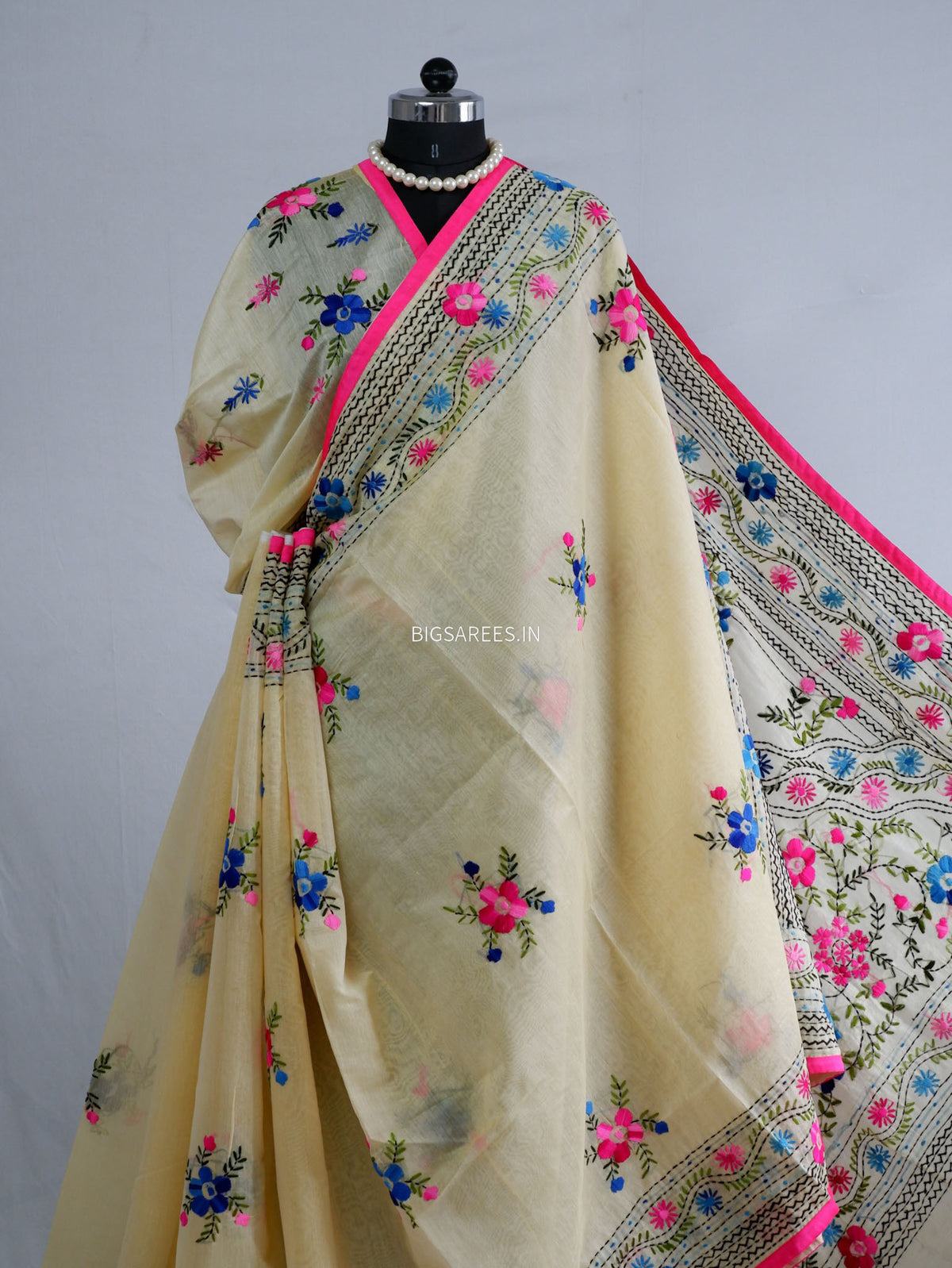Phulkari Hand-Embroidered Saree | Chanderi Silk |