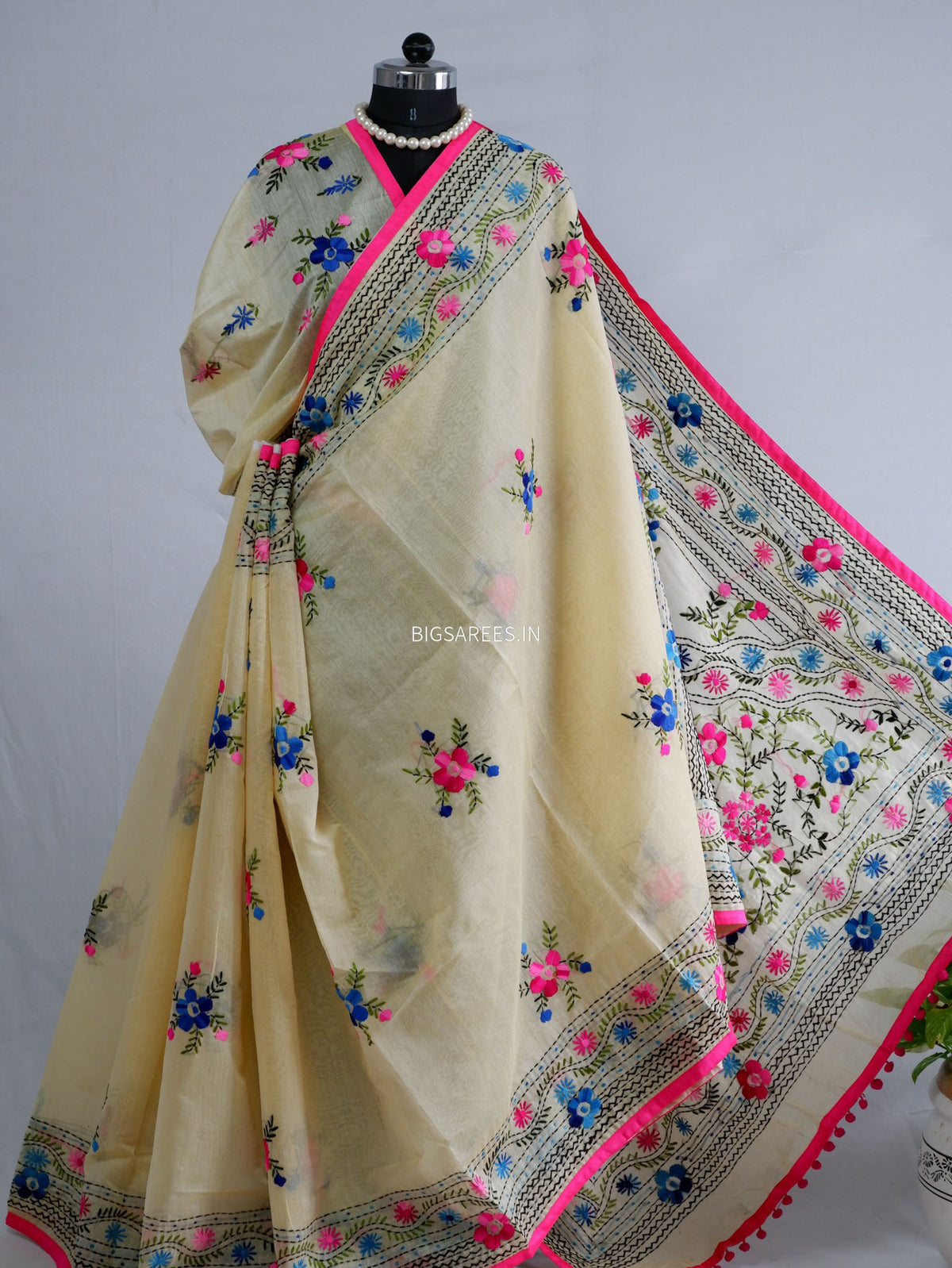 Phulkari Hand-Embroidered Saree | Chanderi Silk |