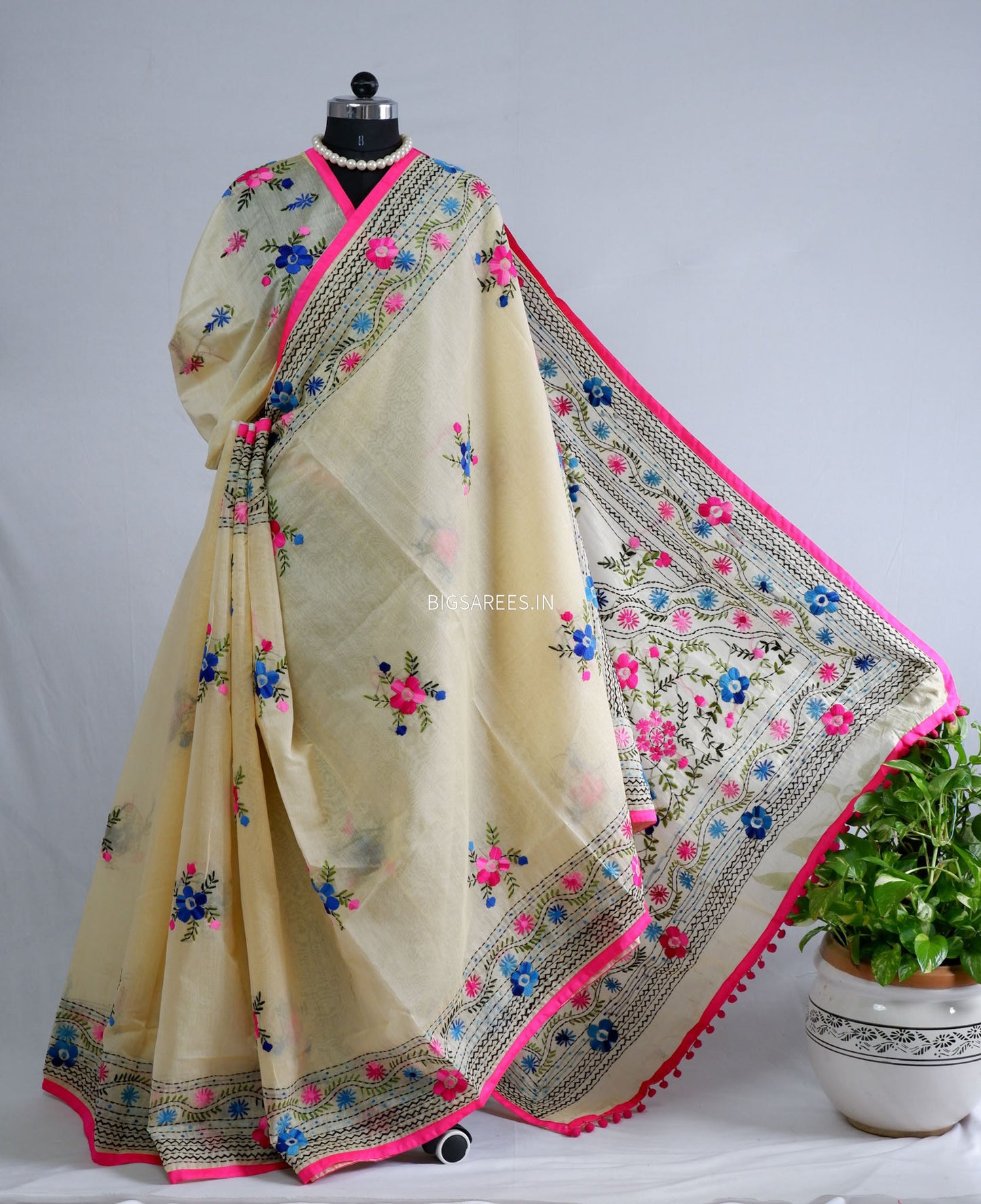 Phulkari Hand-Embroidered Saree | Chanderi Silk |