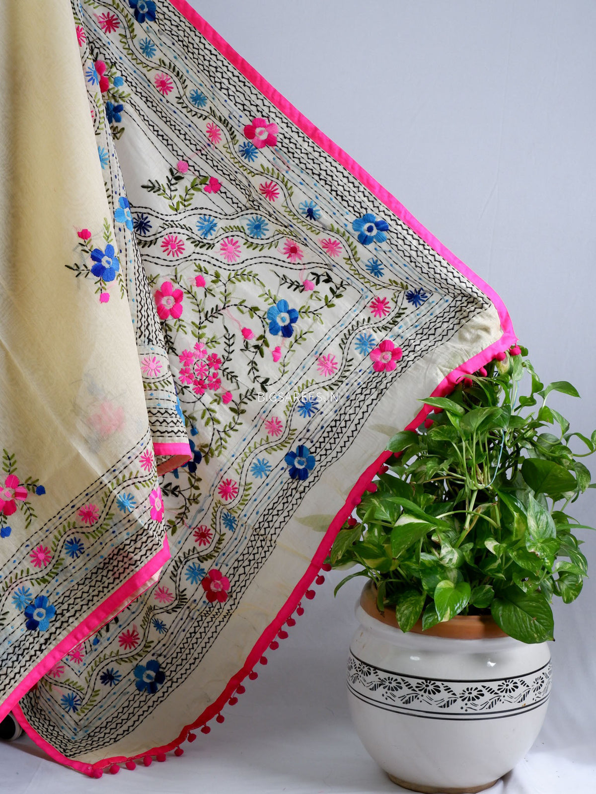 Phulkari Hand-Embroidered Saree | Chanderi Silk |