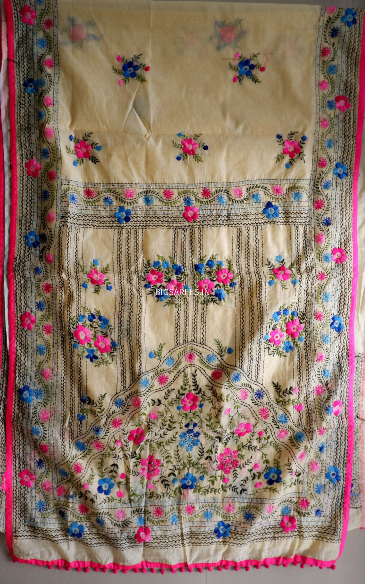 Phulkari Hand-Embroidered Saree | Chanderi Silk |
