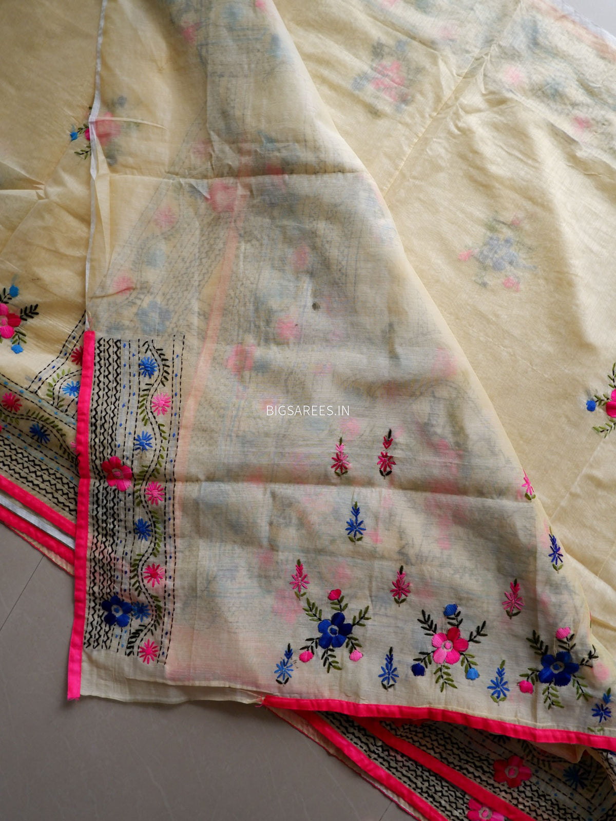 Phulkari Hand-Embroidered Saree | Chanderi Silk |