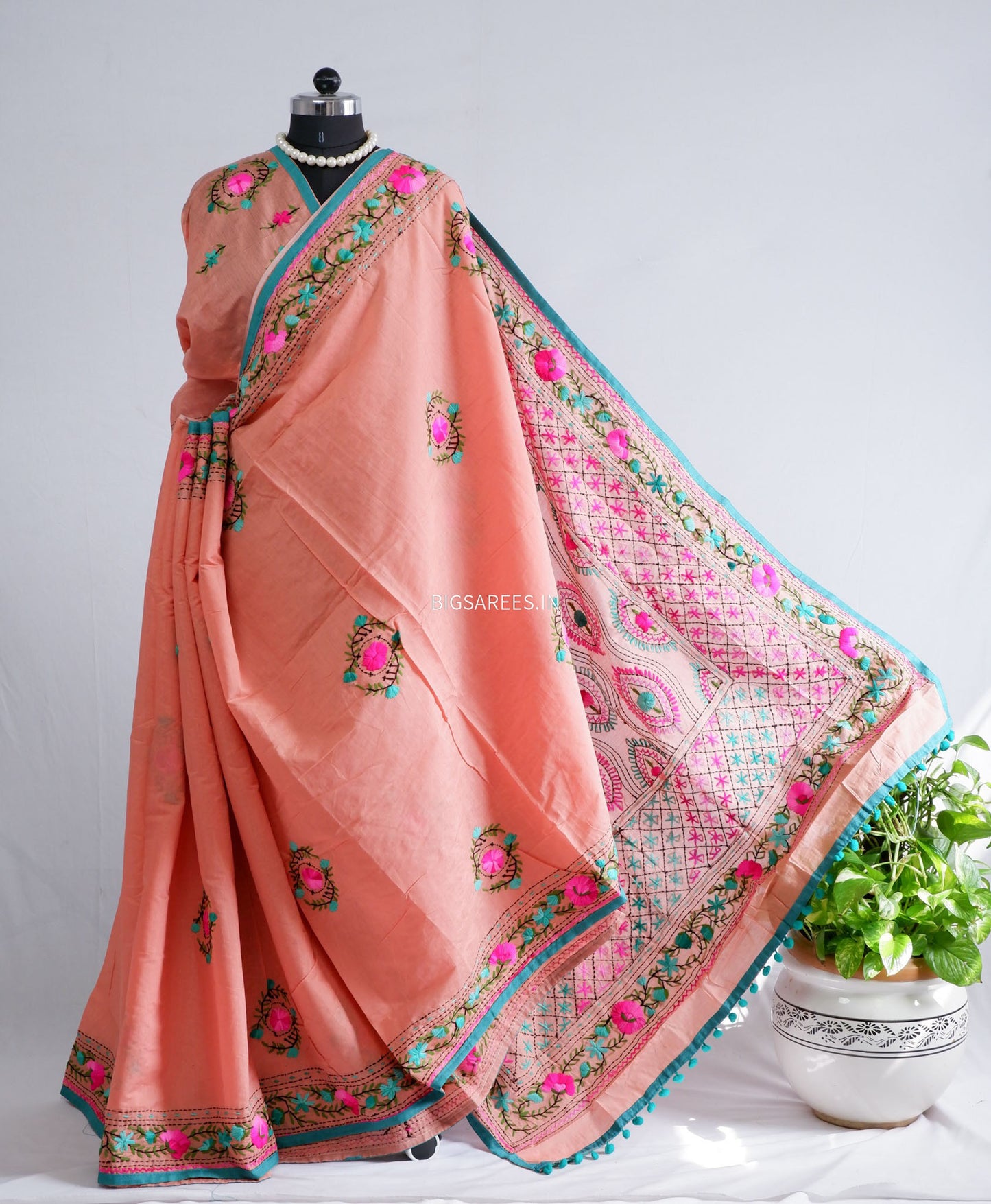 Phulkari Hand-Embroidered Saree | Chanderi Silk |