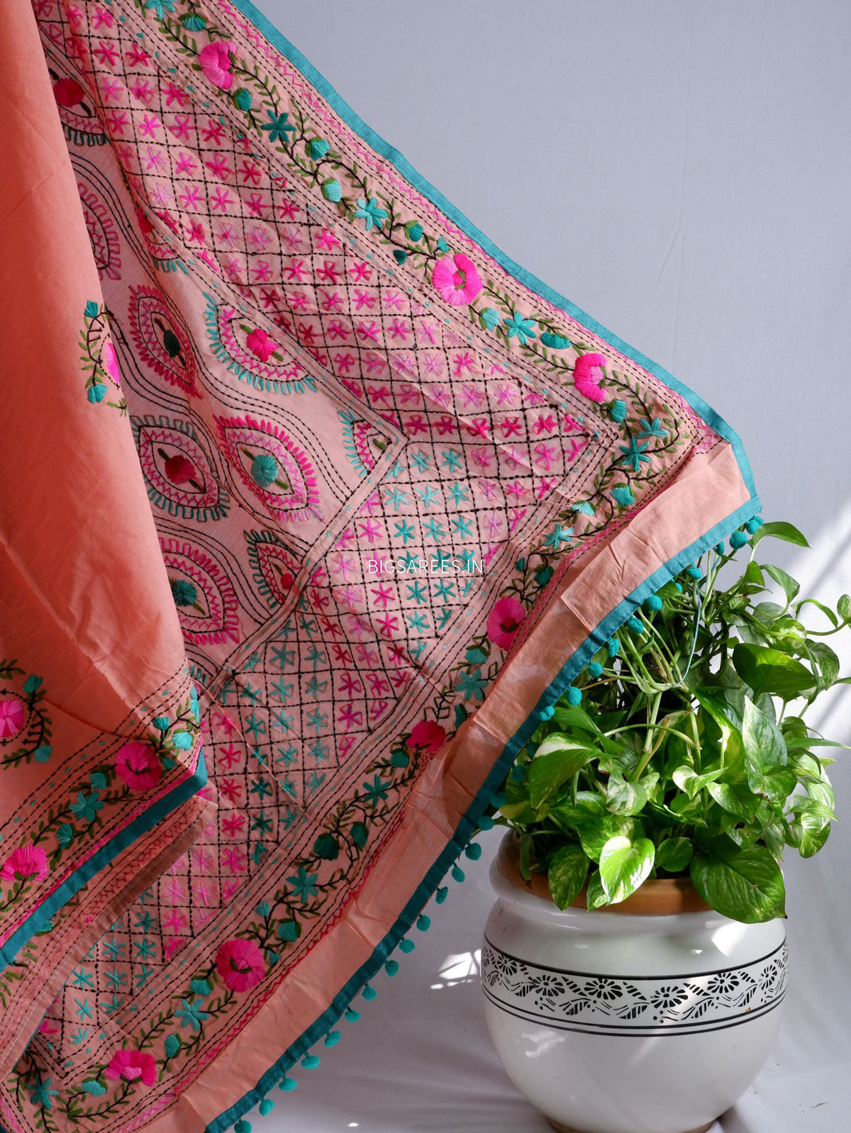 Phulkari Hand-Embroidered Saree | Chanderi Silk |