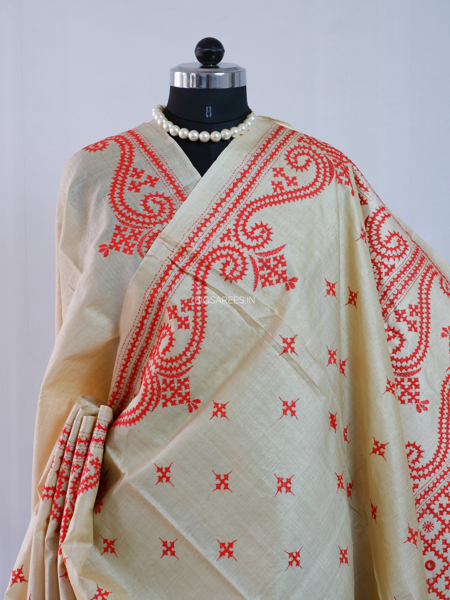 Kutchi Hand Embroidered Saree | Gachi Tassar Silk | Silk Marked | Off White