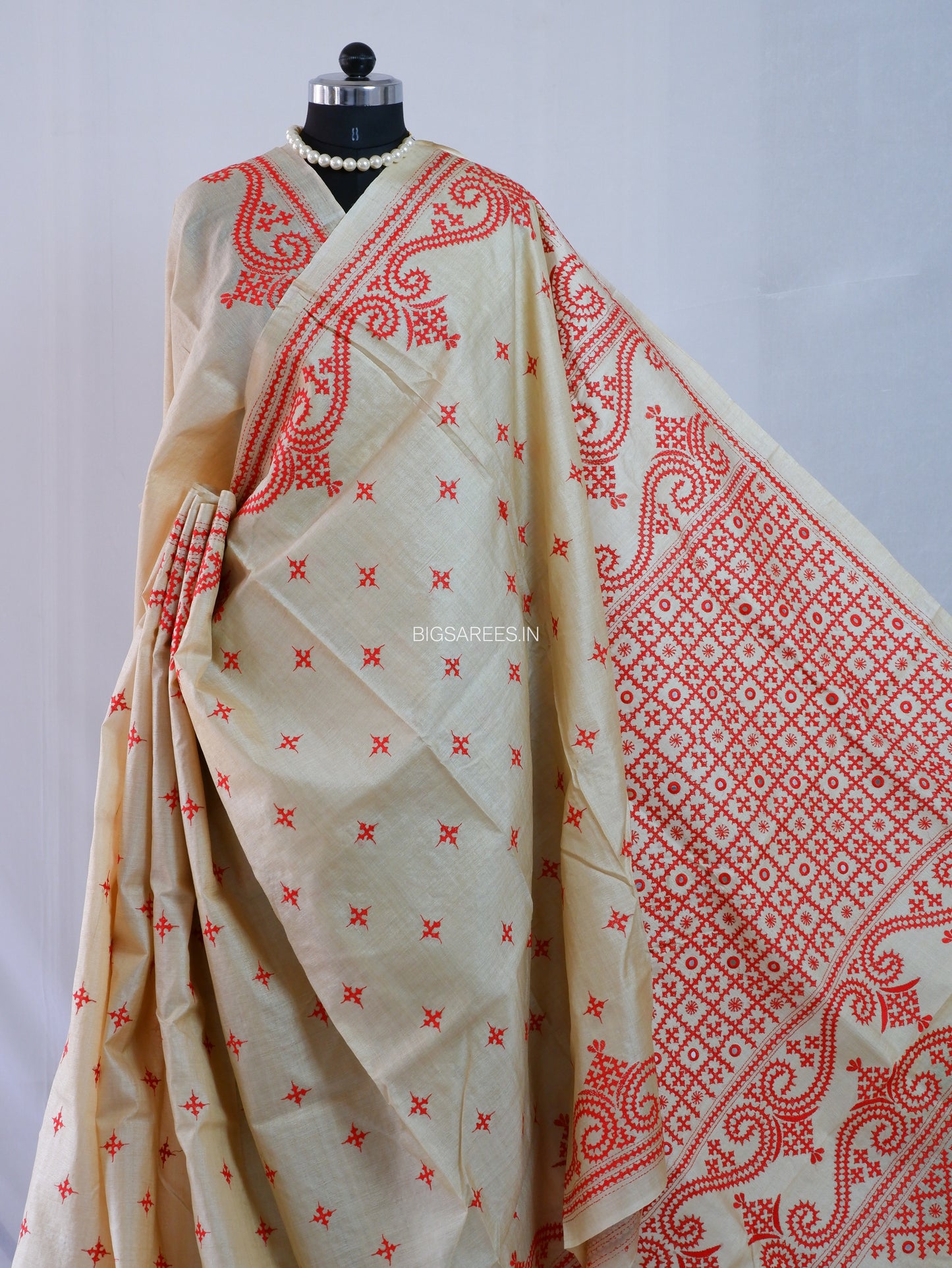 Kutchi Hand Embroidered Saree | Gachi Tassar Silk | Silk Marked | Off White