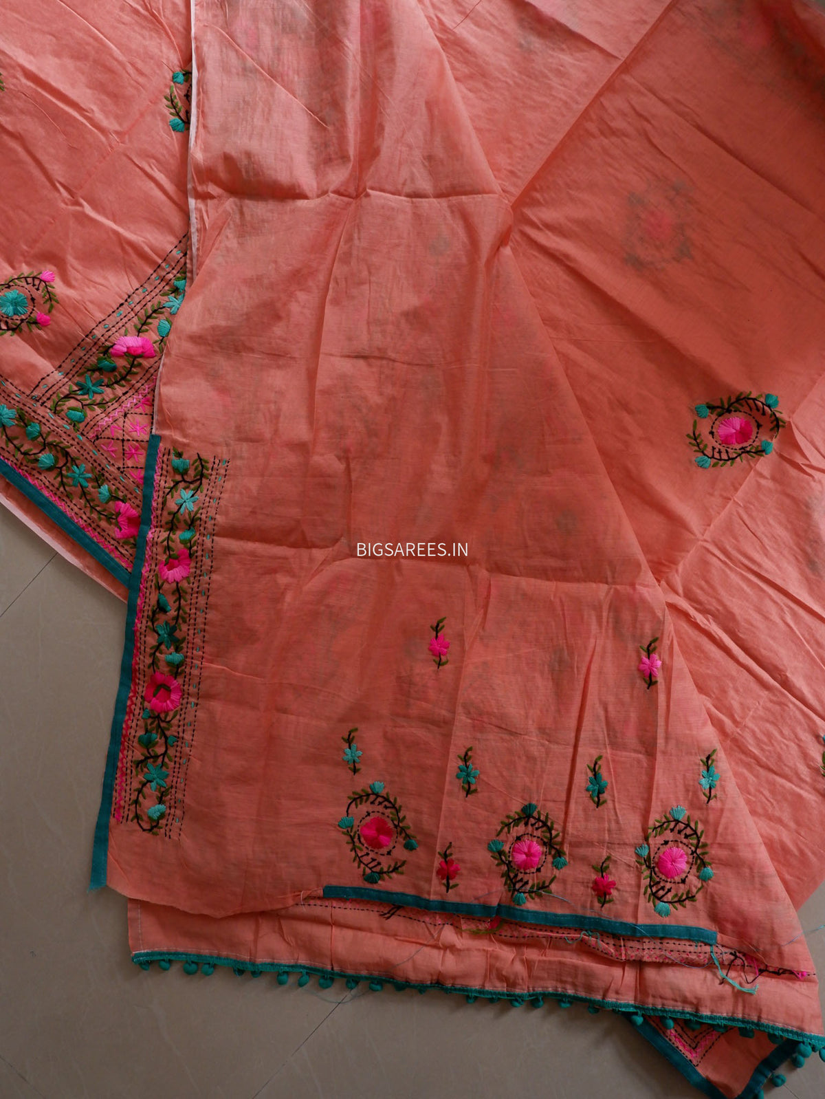 Phulkari Hand-Embroidered Saree | Chanderi Silk |