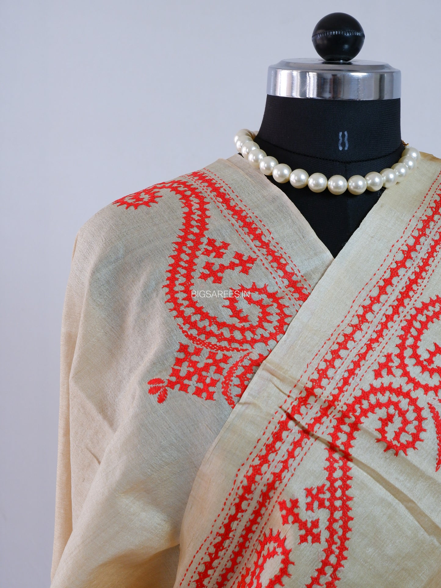 Kutchi Hand Embroidered Saree | Gachi Tassar Silk | Silk Marked | Off White