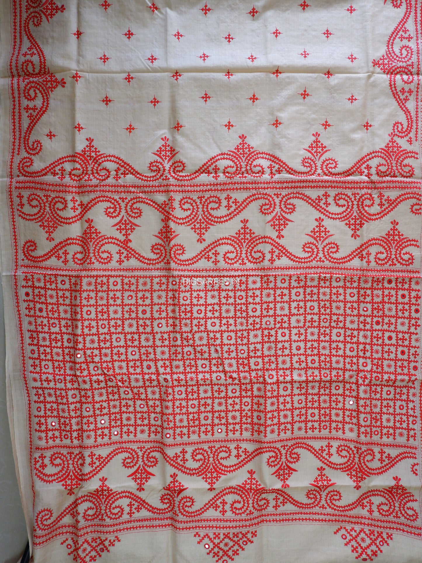 Kutchi Hand Embroidered Saree | Gachi Tassar Silk | Silk Marked | Off White