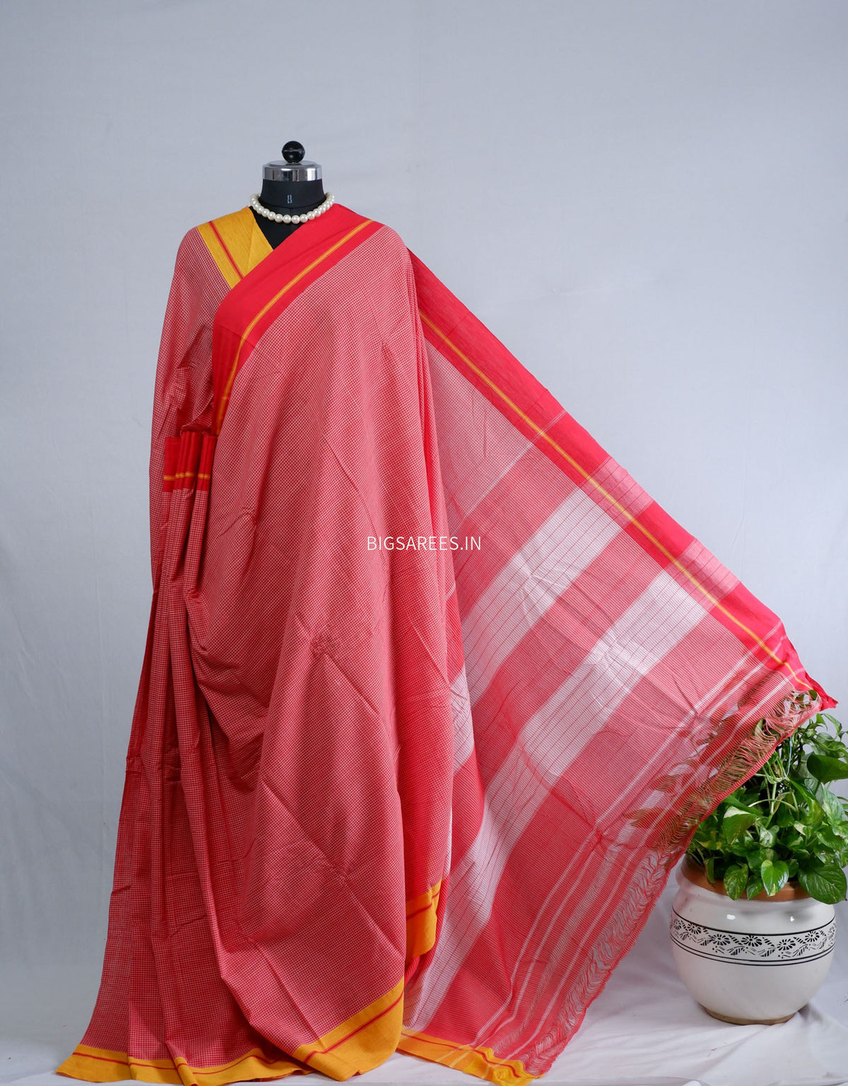 Ilkal Handwoven Cotton Saree | Handloom Marked | Red