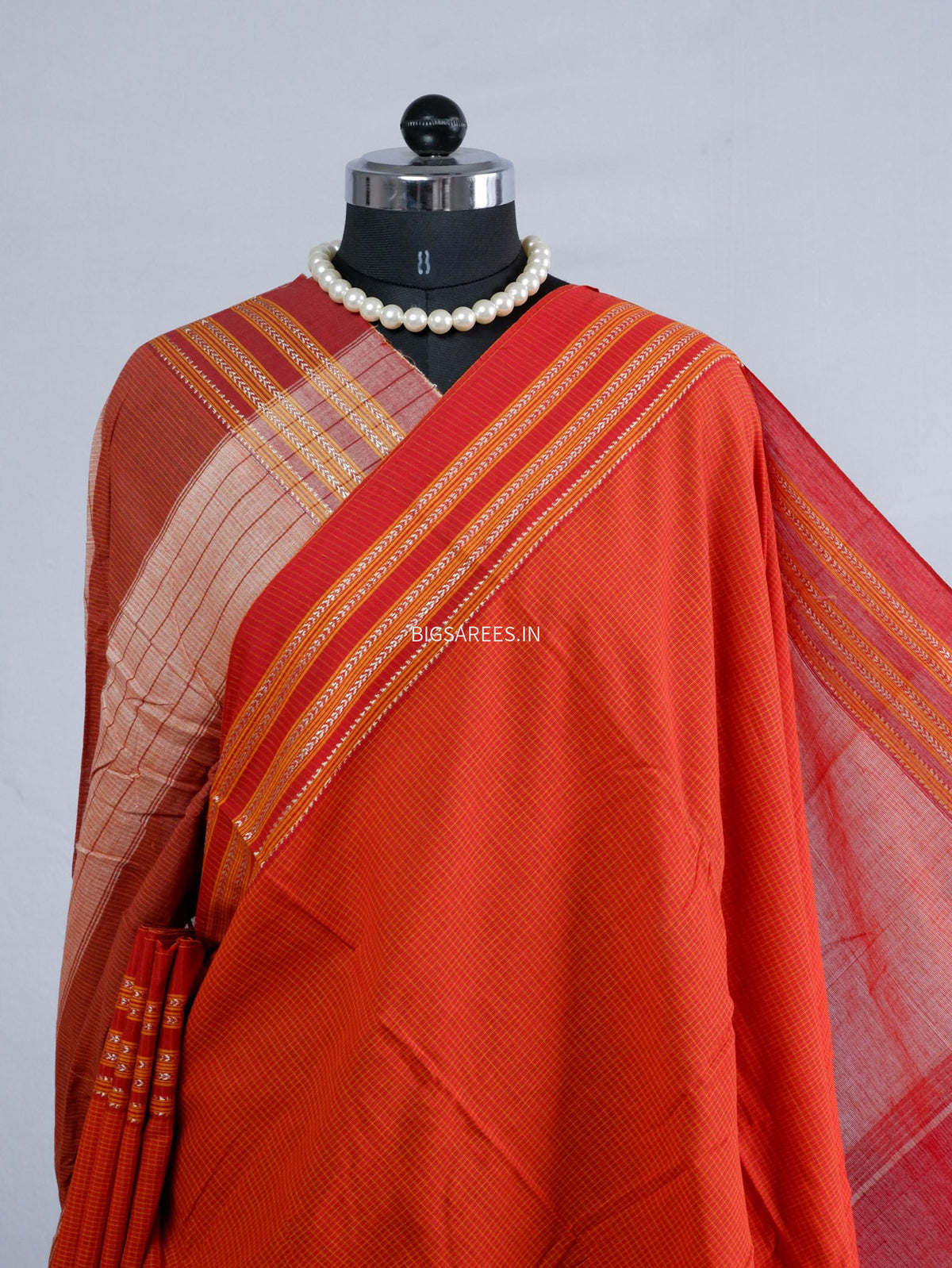 Ilkal Handwoven Cotton Saree | Handloom Marked | Orange