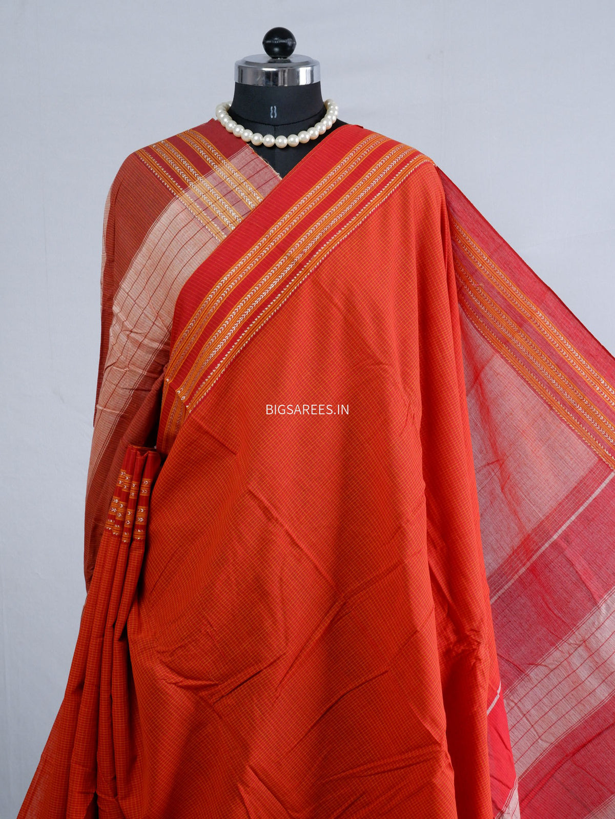 Ilkal Handwoven Cotton Saree | Handloom Marked | Orange