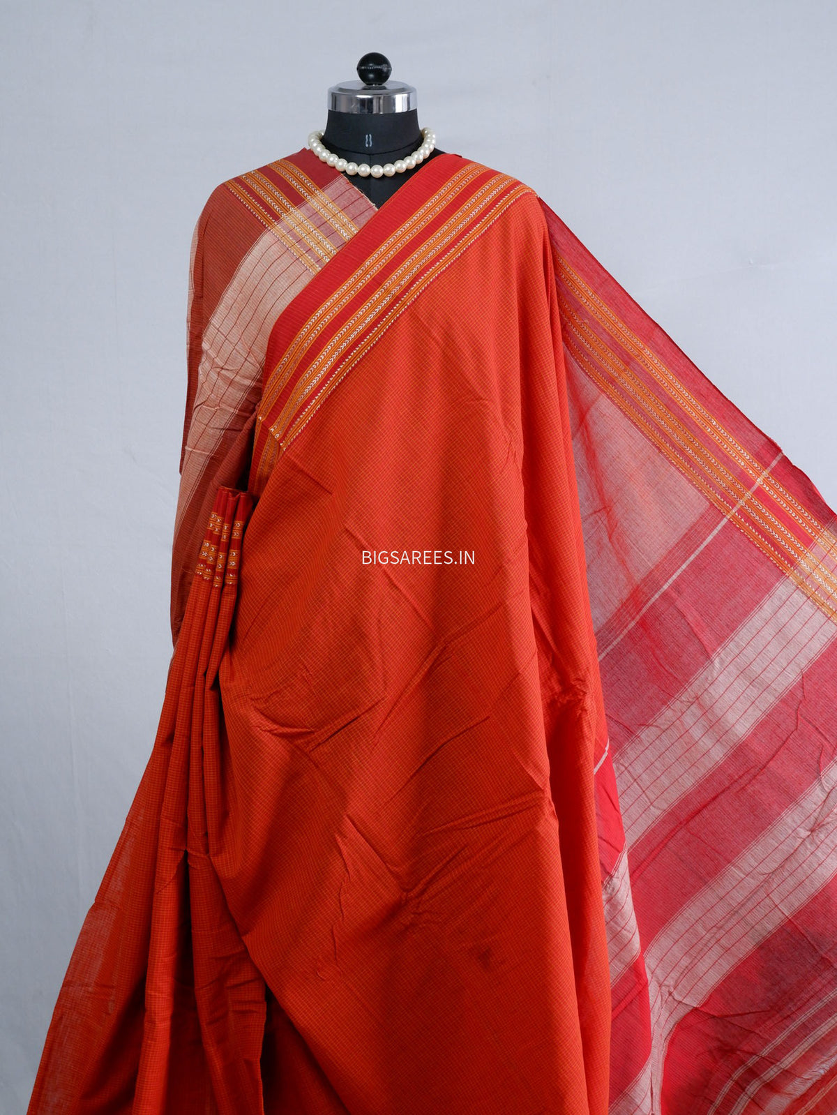 Ilkal Handwoven Cotton Saree | Handloom Marked | Orange