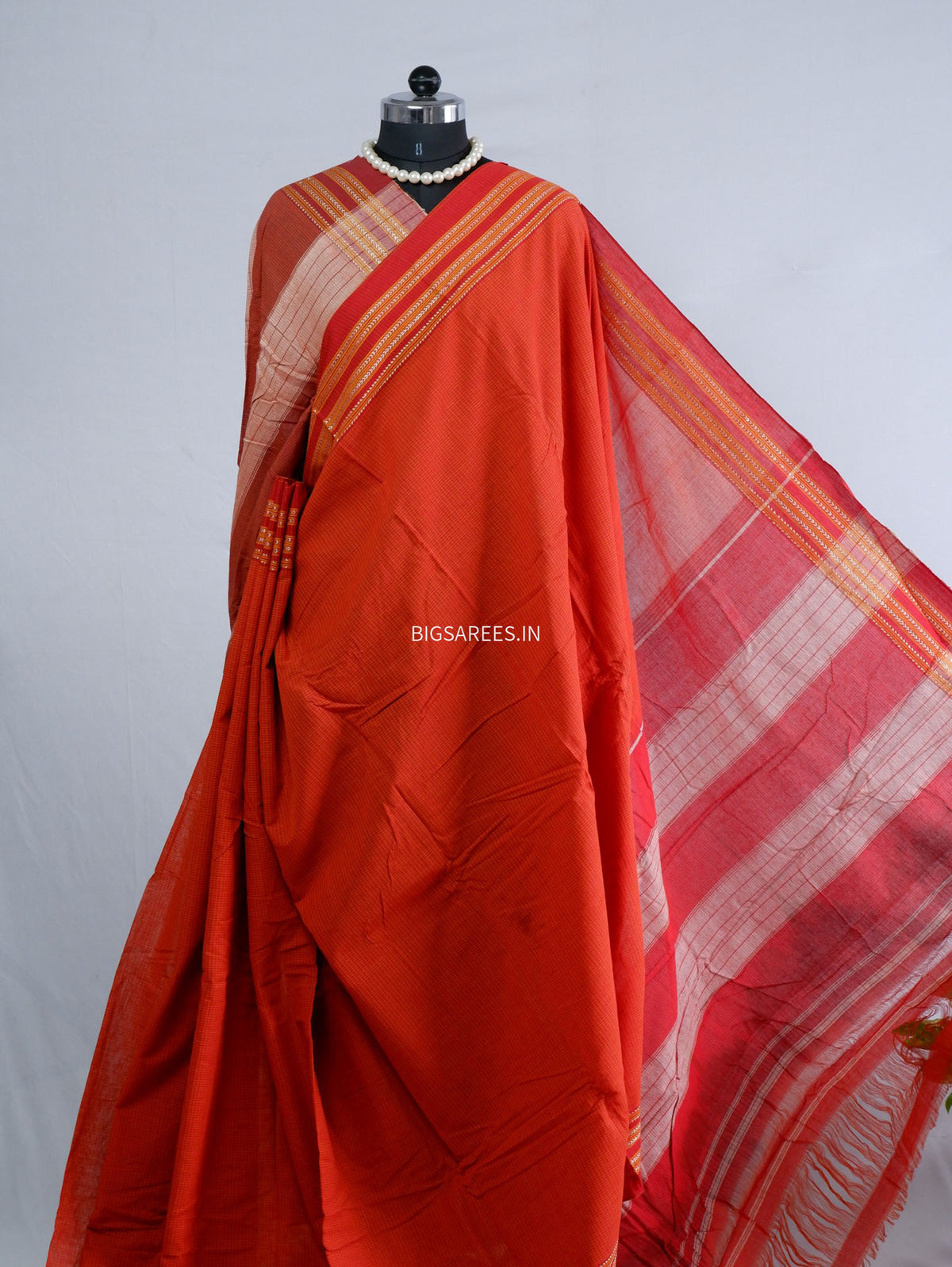 Ilkal Handwoven Cotton Saree | Handloom Marked | Orange