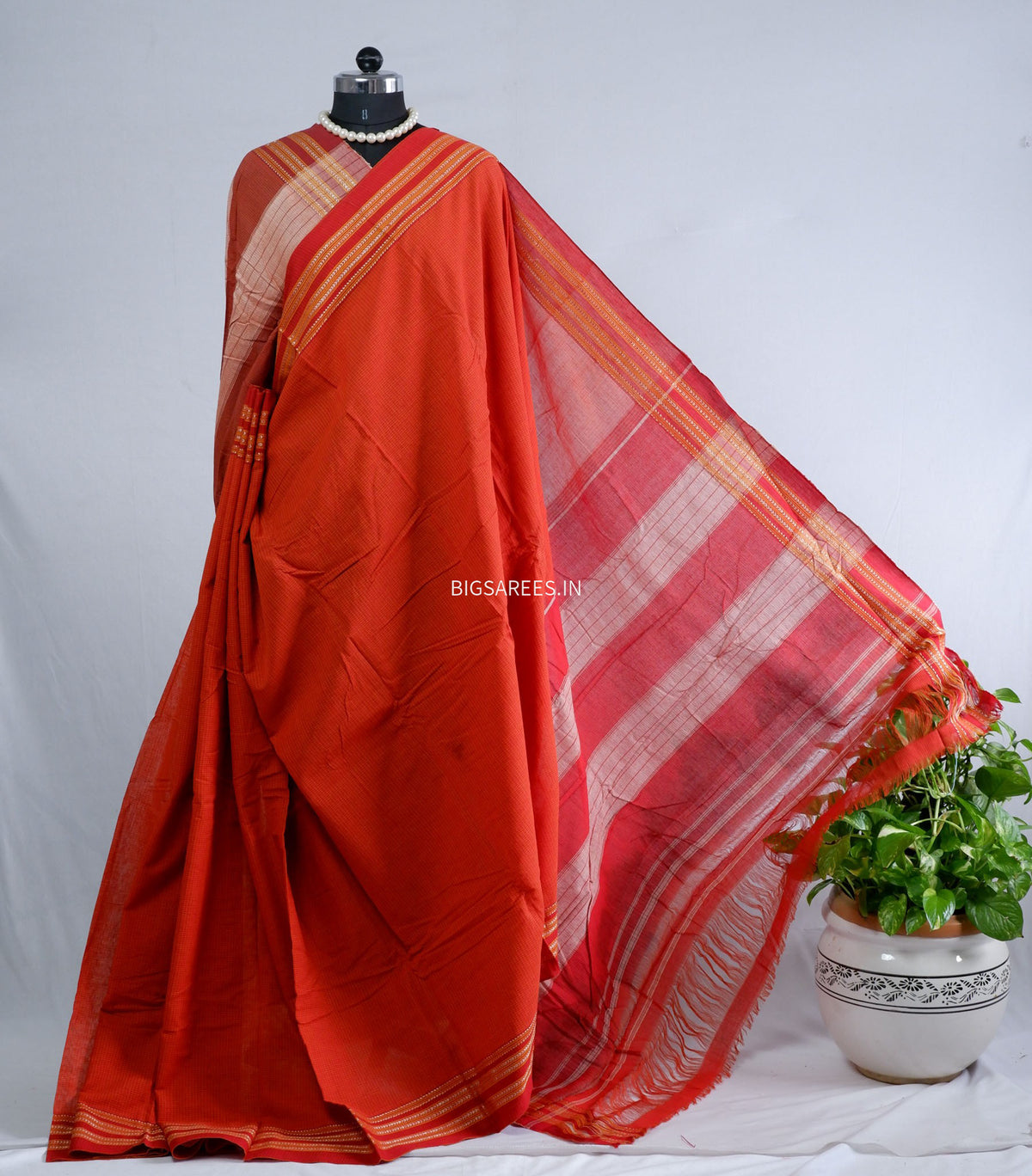 Ilkal Handwoven Cotton Saree | Handloom Marked | Orange