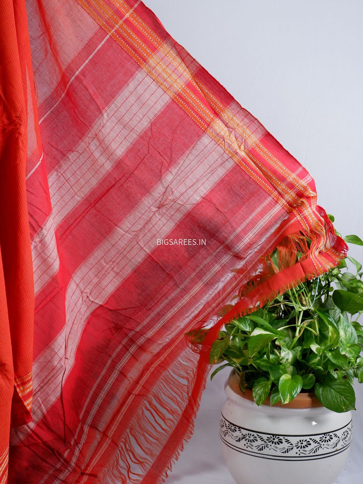 Ilkal Handwoven Cotton Saree | Handloom Marked | Orange