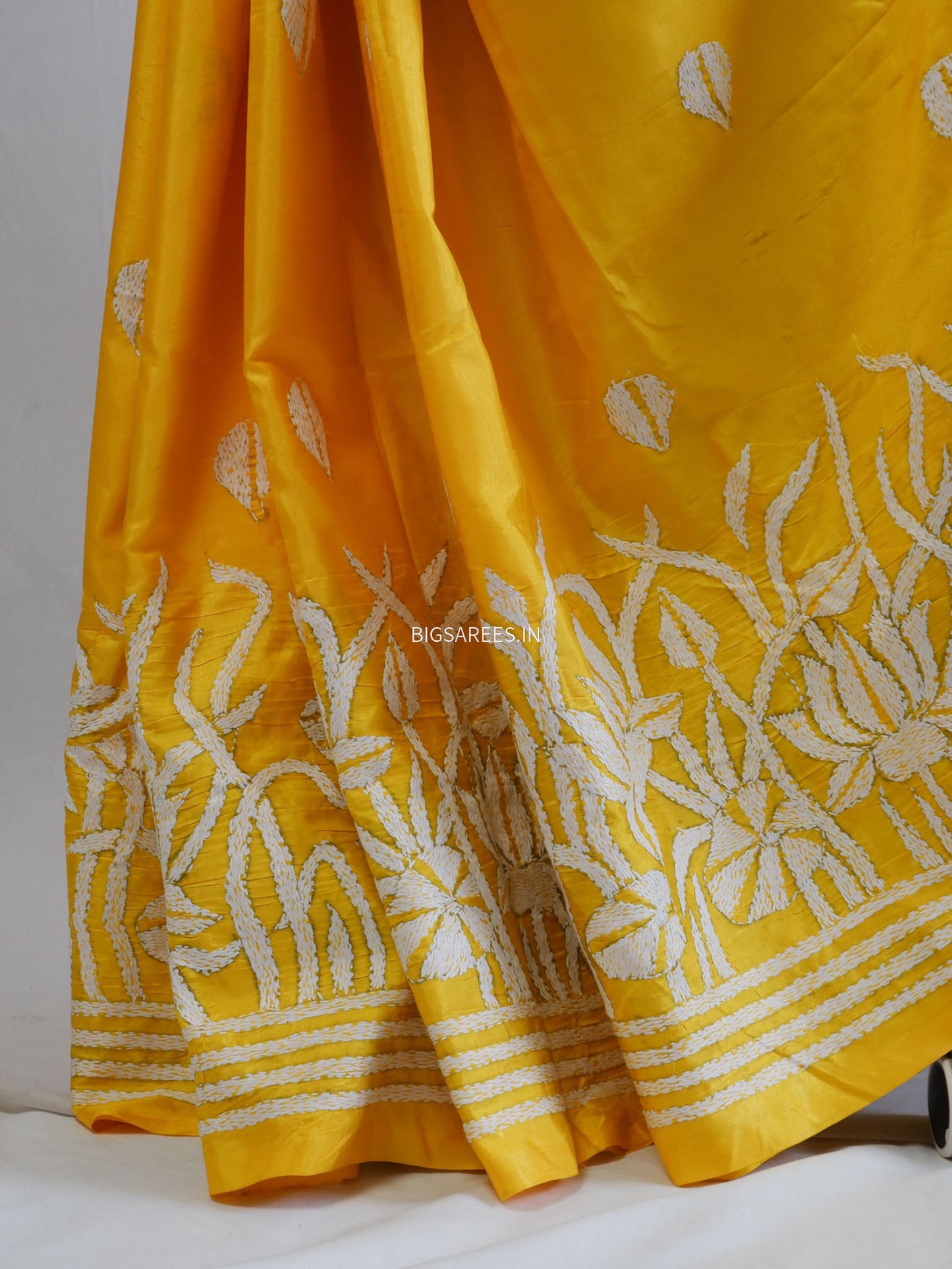 Kantha - Stitch Hand Embroidered Saree| Blended Bangalore Silk / Art Silk | Yellow