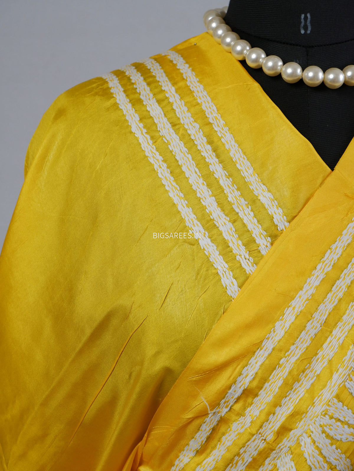 Kantha - Stitch Hand Embroidered Saree| Blended Bangalore Silk / Art Silk | Yellow