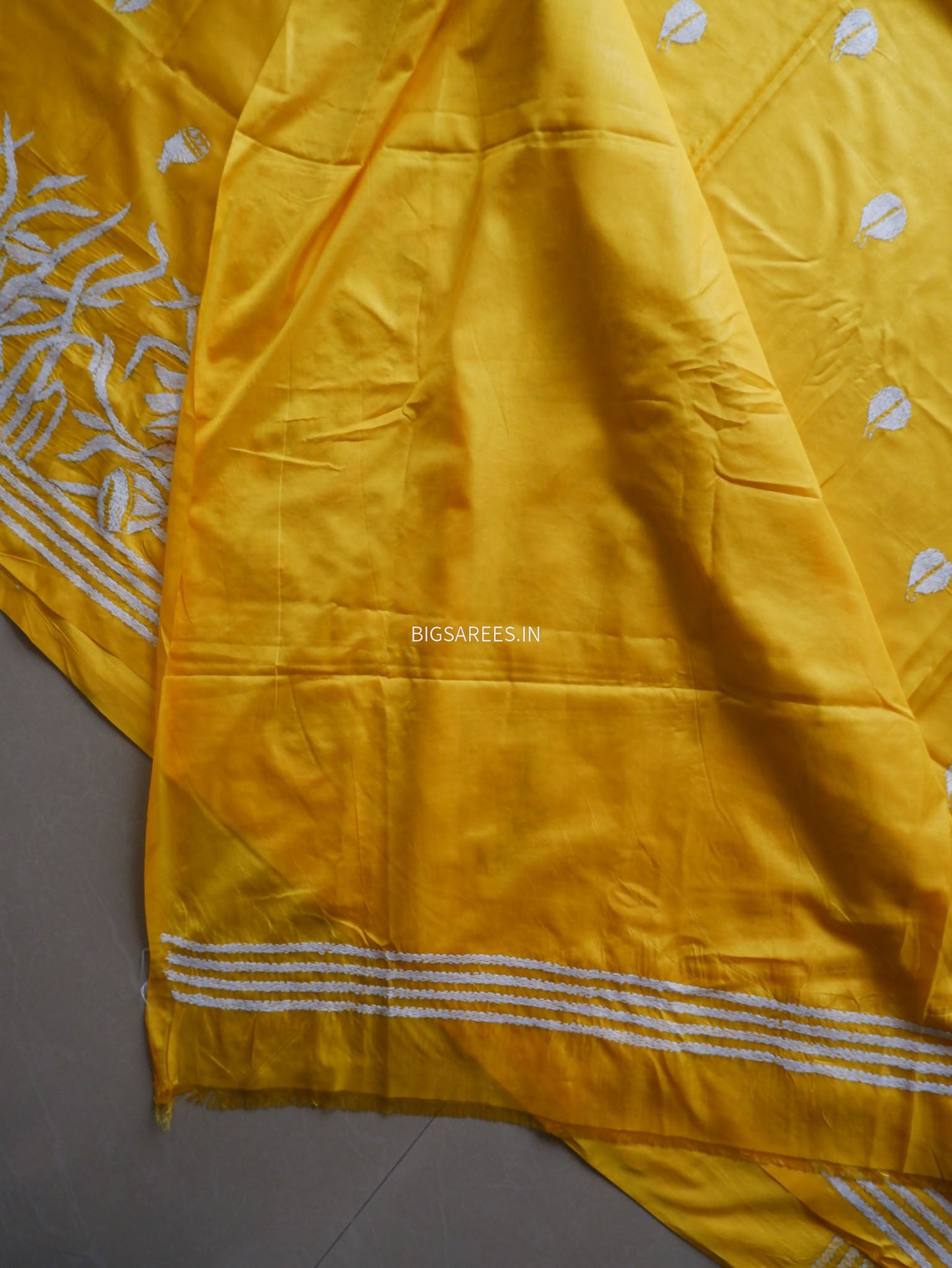 Kantha - Stitch Hand Embroidered Saree| Blended Bangalore Silk / Art Silk | Yellow
