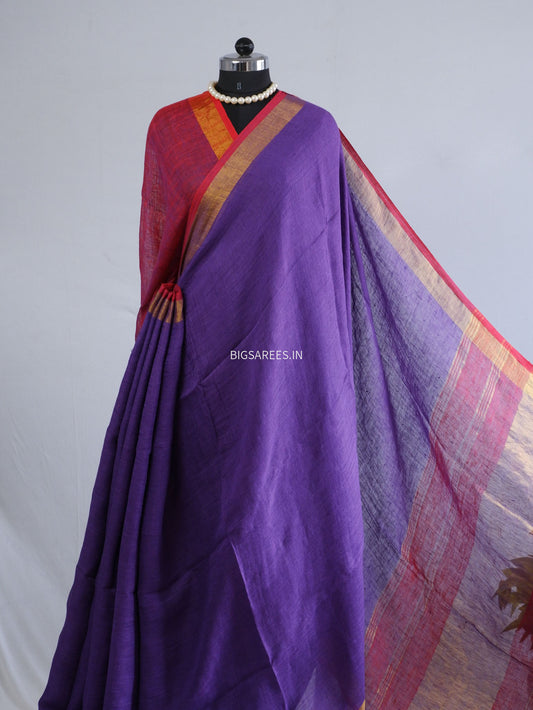 Pure Jayshree Linen Saree | Plain | Violet