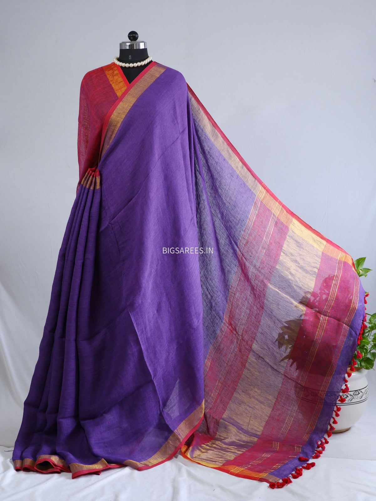 Pure Jayshree Linen Saree | Plain | Violet