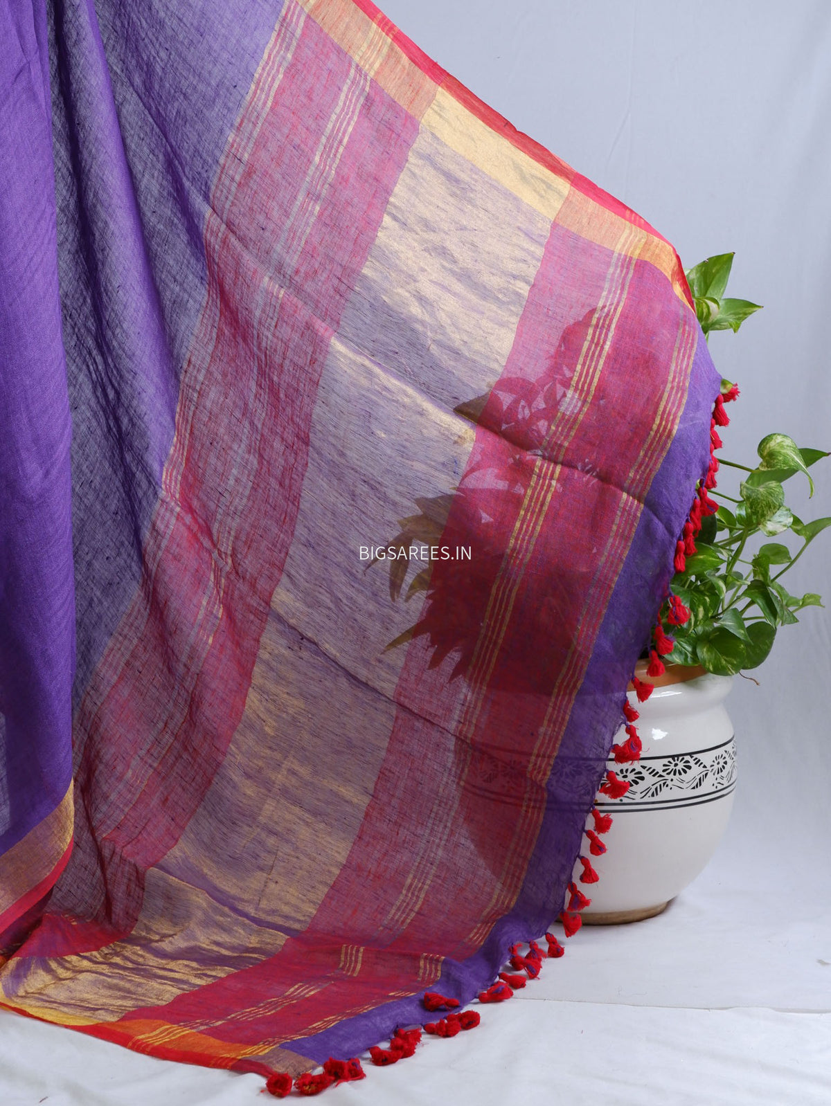 Pure Jayshree Linen Saree | Plain | Violet