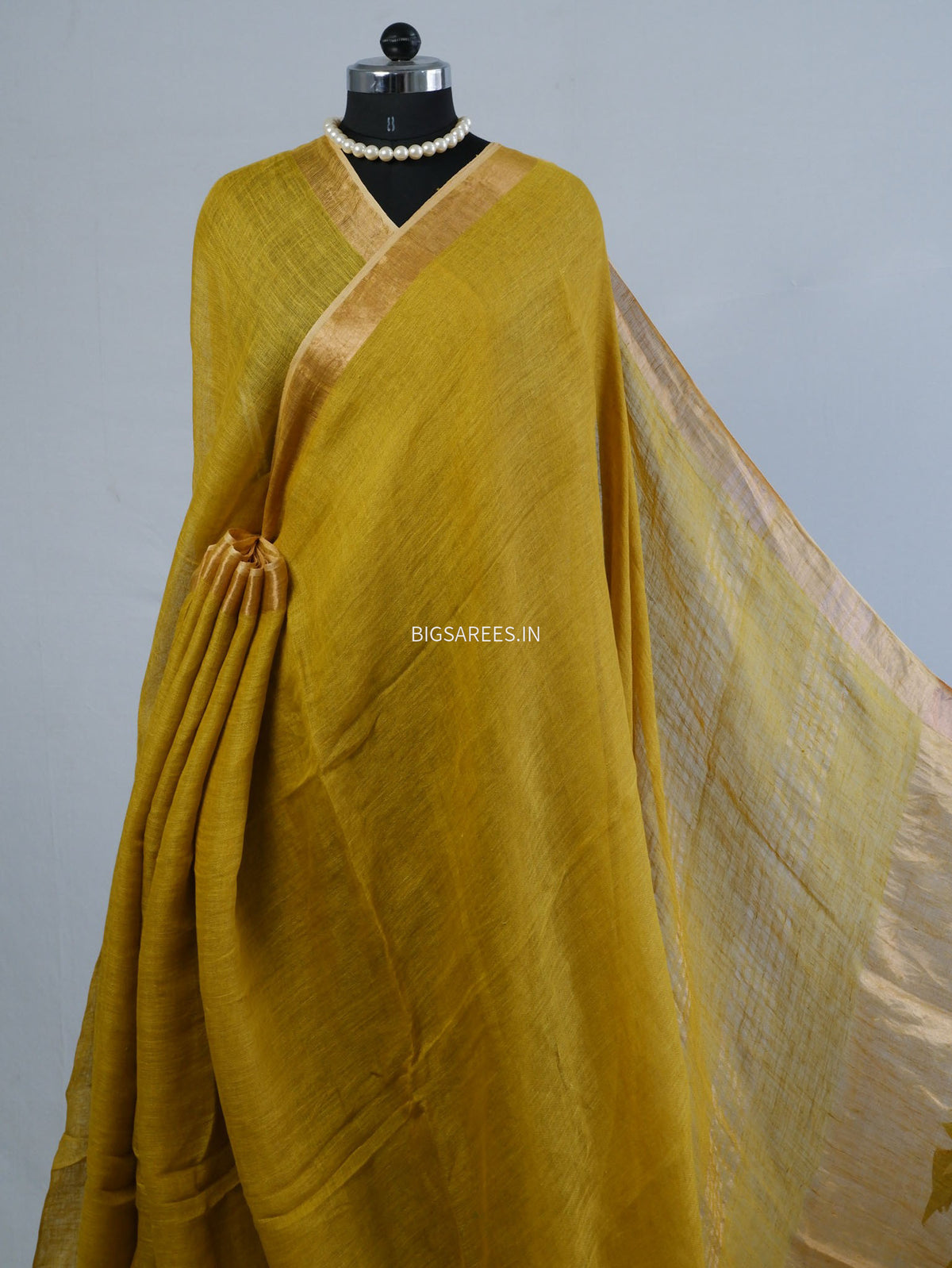 Pure Jayshree Linen Saree | Plain | Muted Yellow