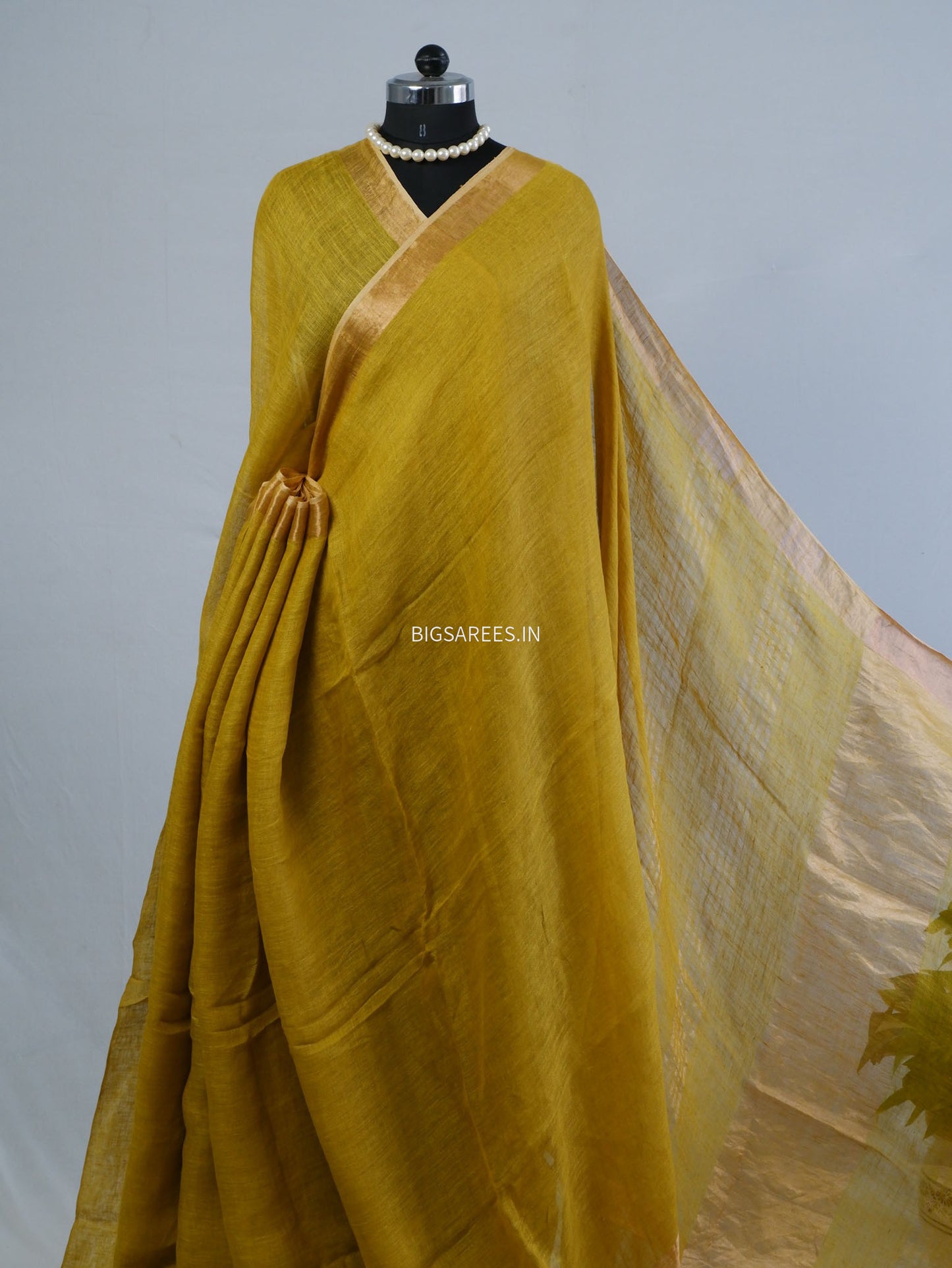 Pure Jayshree Linen Saree | Plain | Muted Yellow