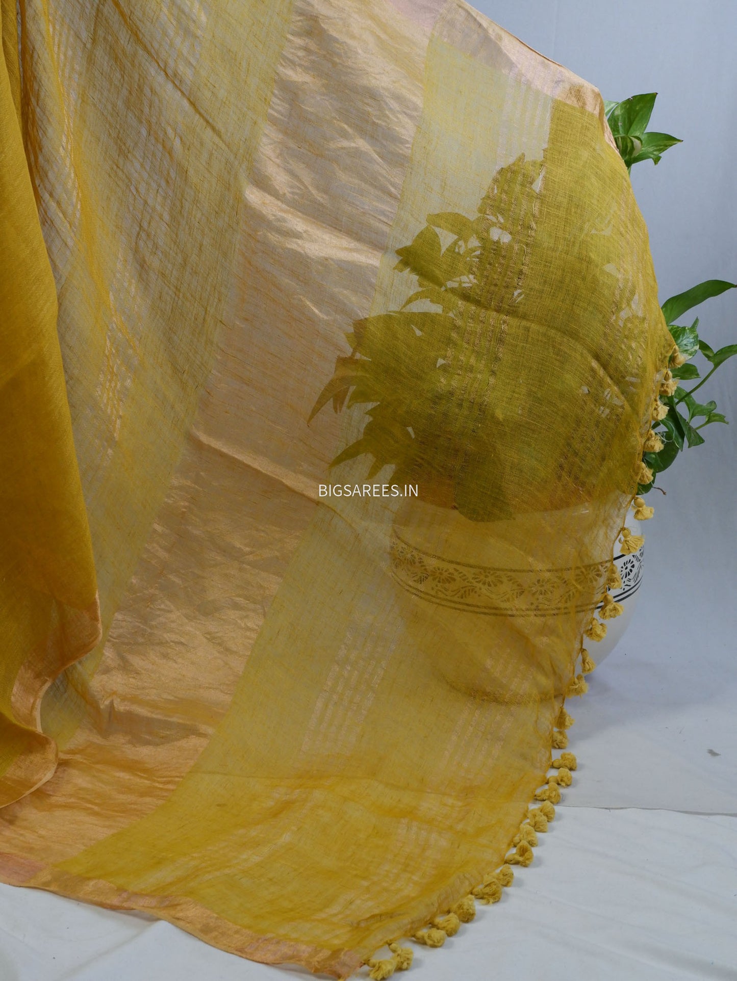 Pure Jayshree Linen Saree | Plain | Muted Yellow