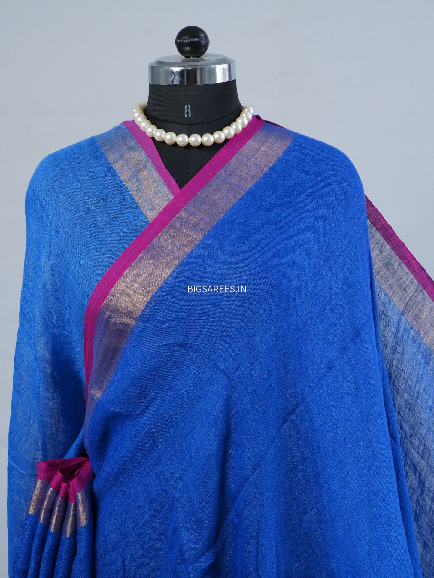 Pure Jayshree Linen Saree | Plain | Royal Blue