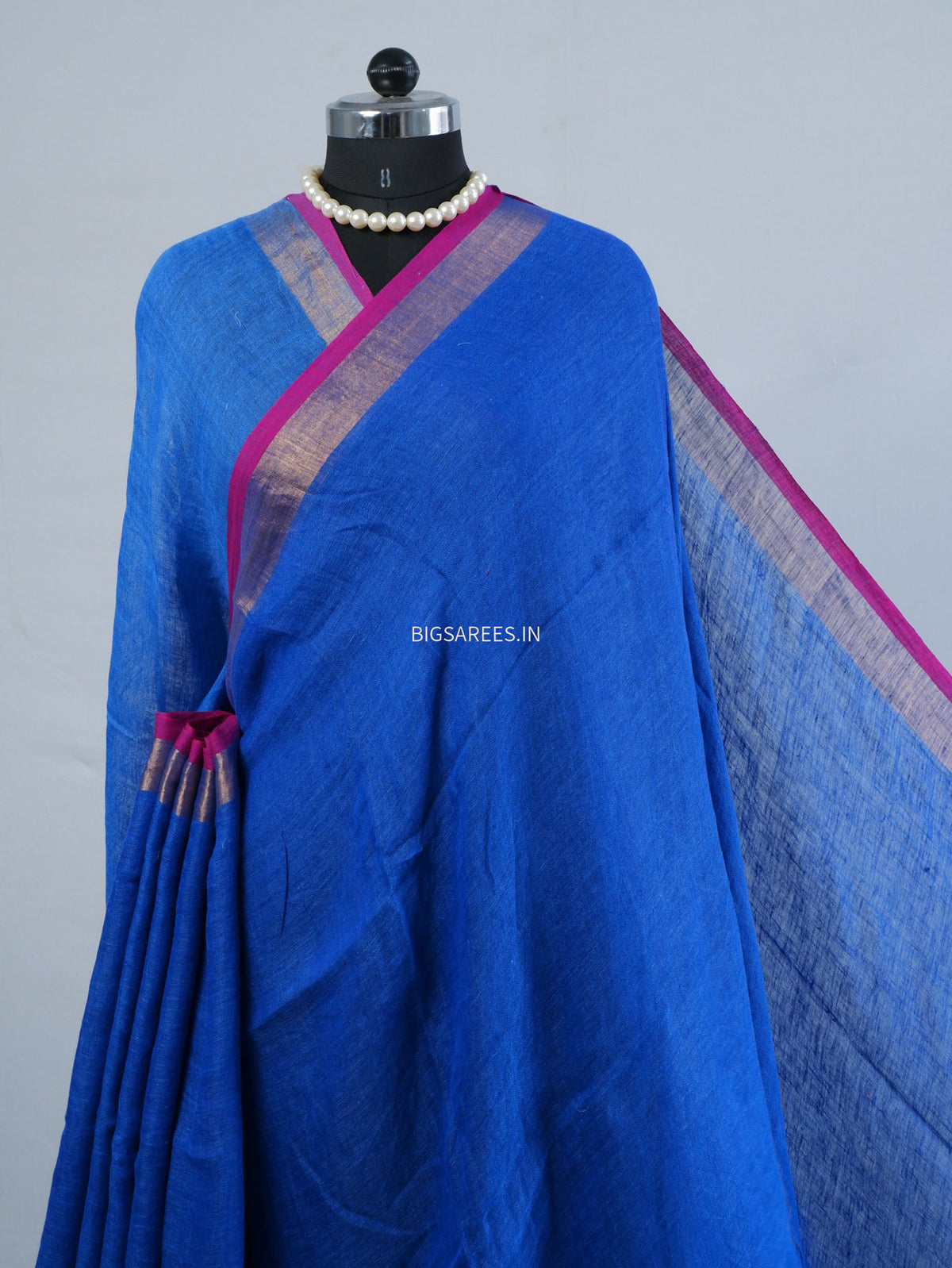 Pure Jayshree Linen Saree | Plain | Royal Blue