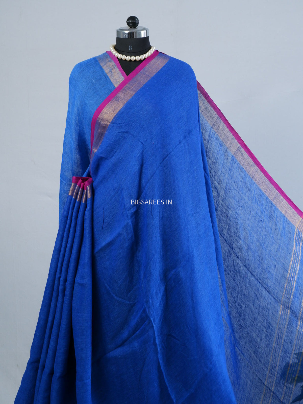 Pure Jayshree Linen Saree | Plain | Royal Blue