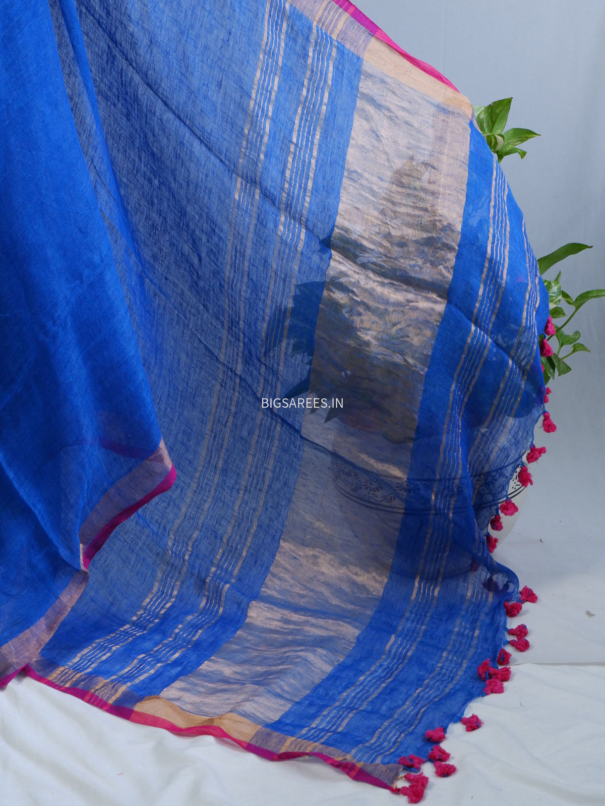 Pure Jayshree Linen Saree | Plain | Royal Blue