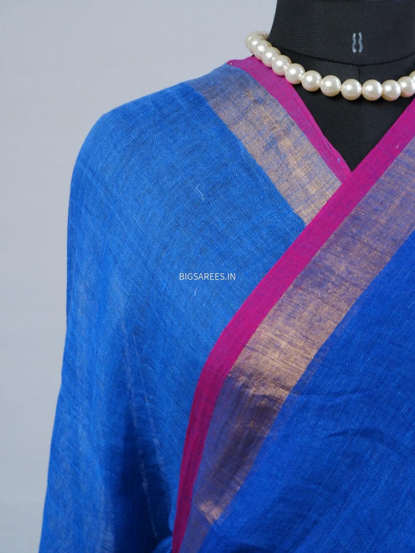Pure Jayshree Linen Saree | Plain | Royal Blue
