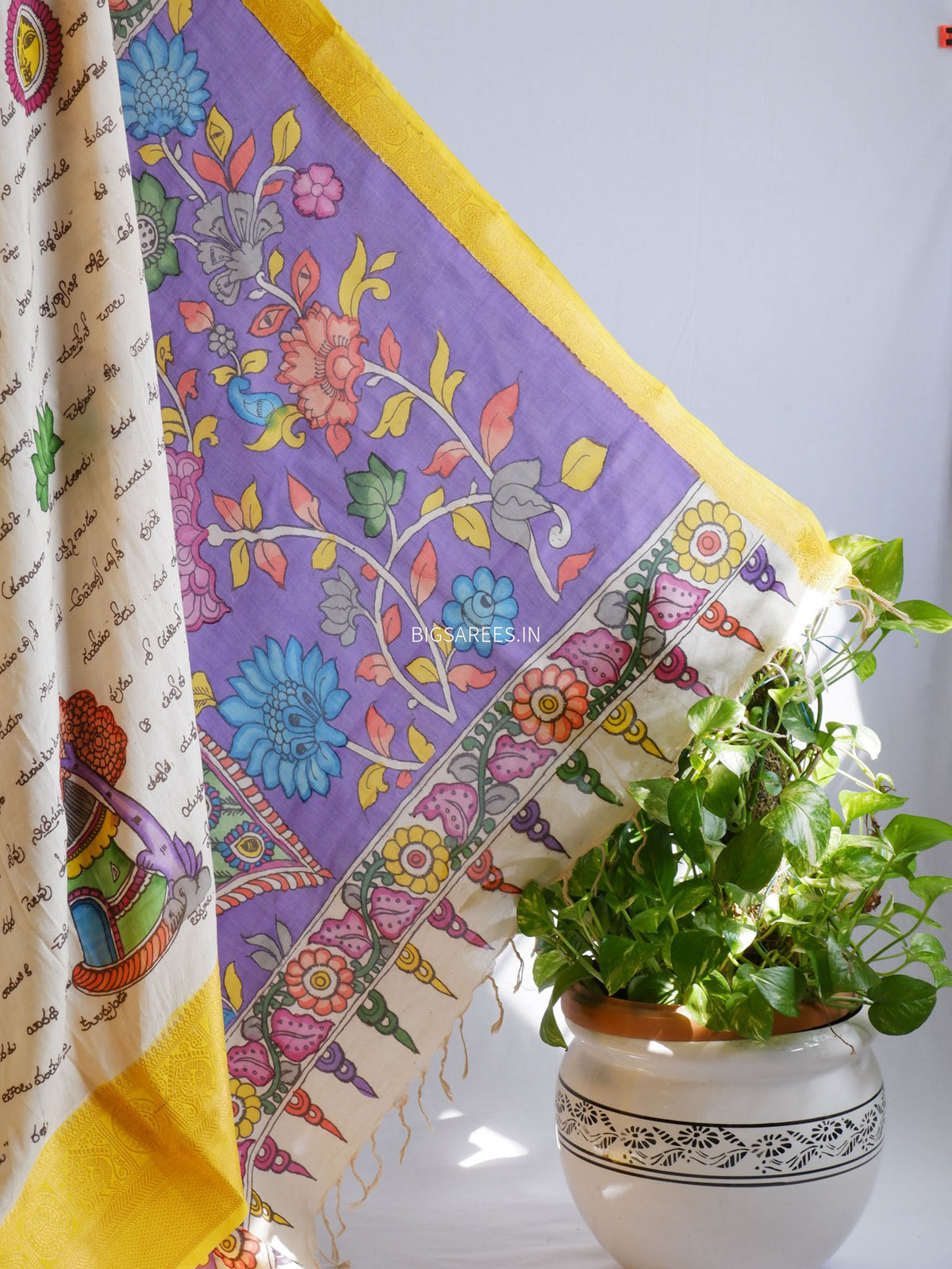 Hand-Painted Kalamkari Saree | Bangalore Silk | Off White