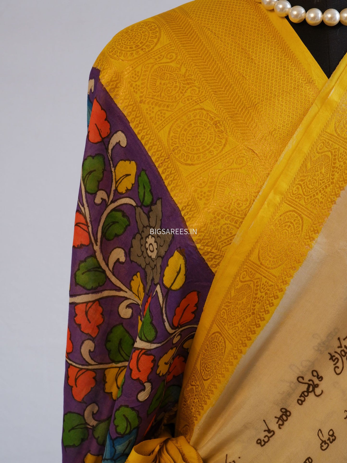 Hand-Painted Kalamkari Saree | Bangalore Silk | Off White