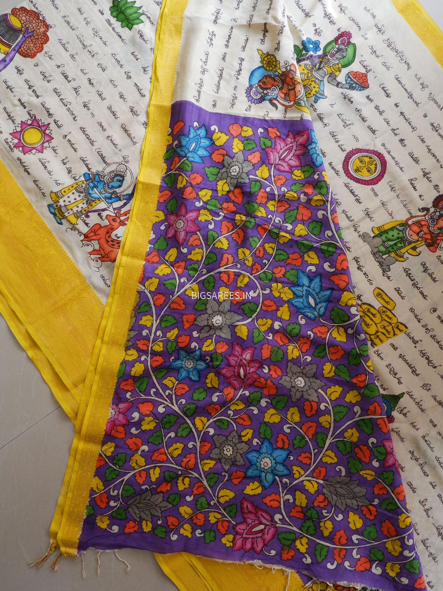 Hand-Painted Kalamkari Saree | Bangalore Silk | Off White